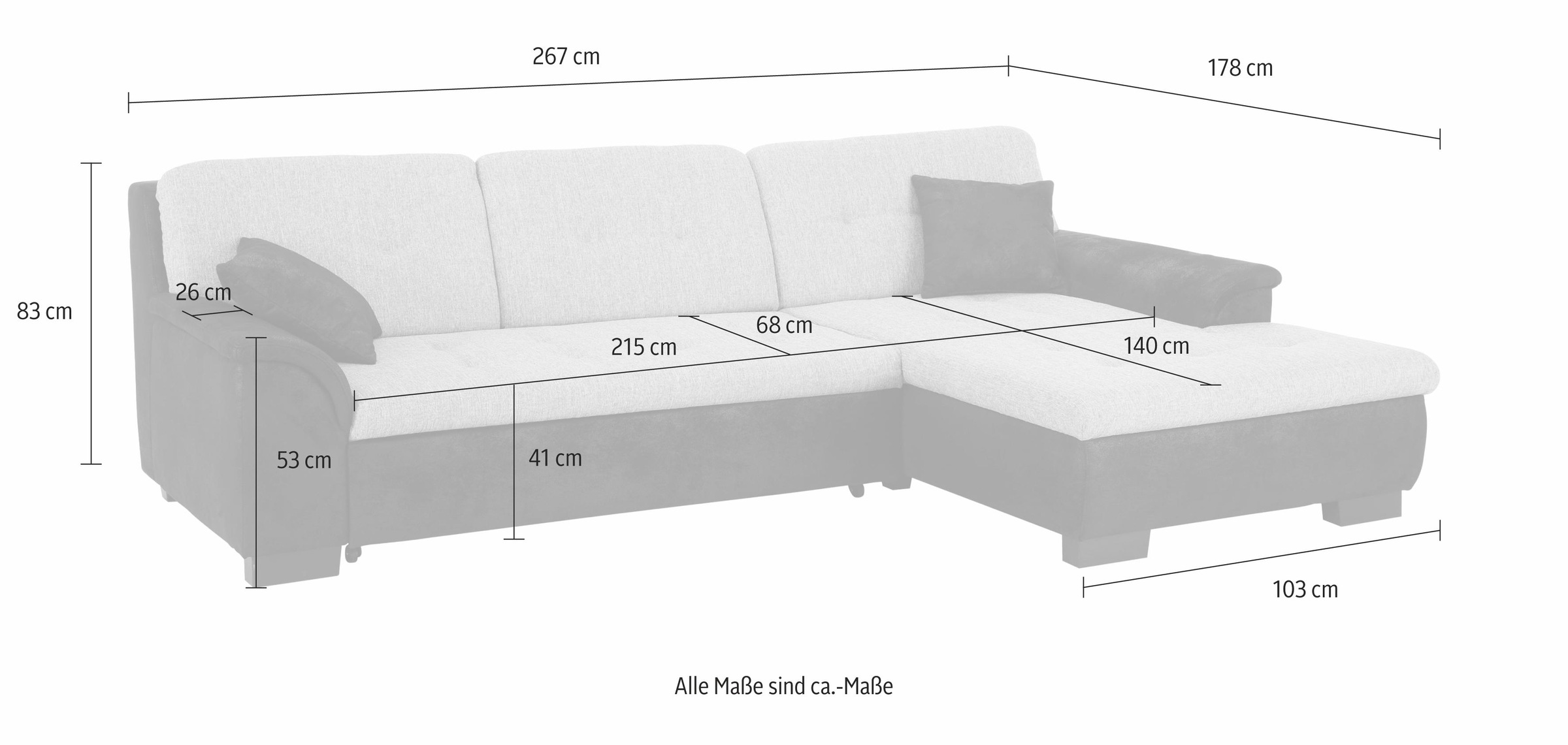 Home affaire Ecksofa "BERGEN 267x178 cm, elegantes Design" whlw. mit Bettfunktion L-Form