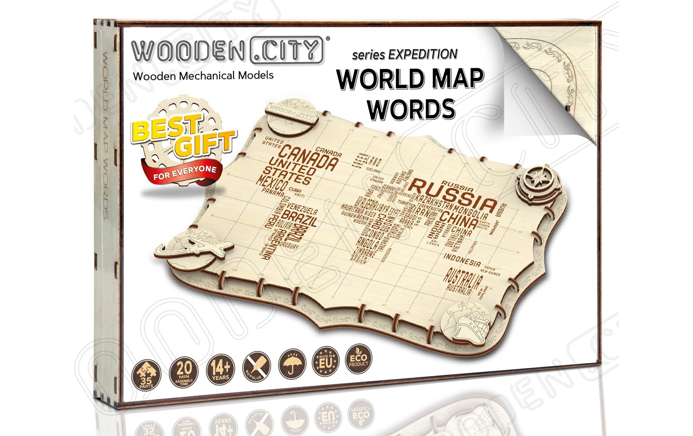 Wooden City Modellbausatz »World Map Words«, (31 St.)