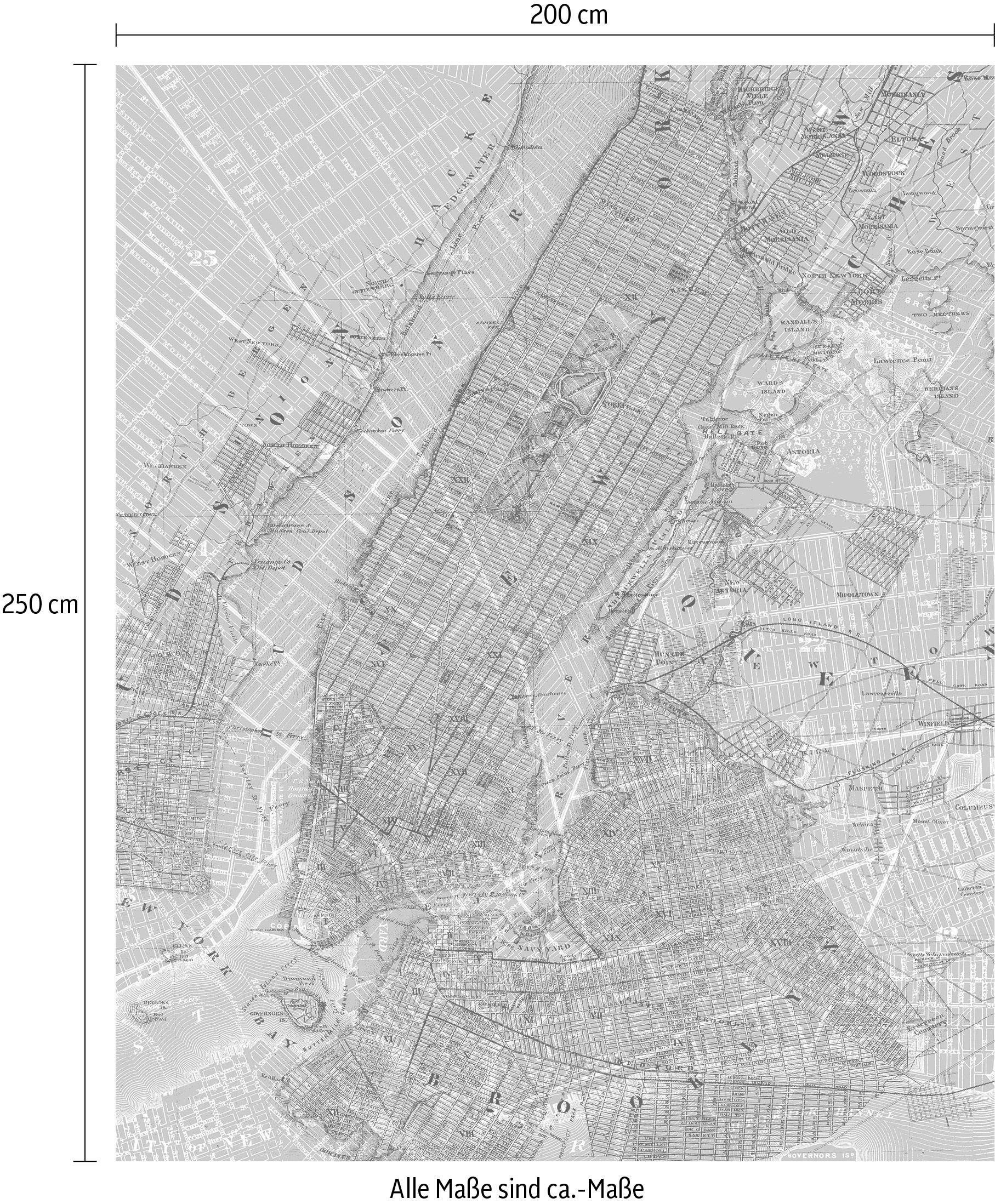 Komar Vliestapete »Digitaldruck Vlies - NYC Map - Grösse 200 x 250 cm«, bedruckt, Wohnzimmer, Schlafzimmer