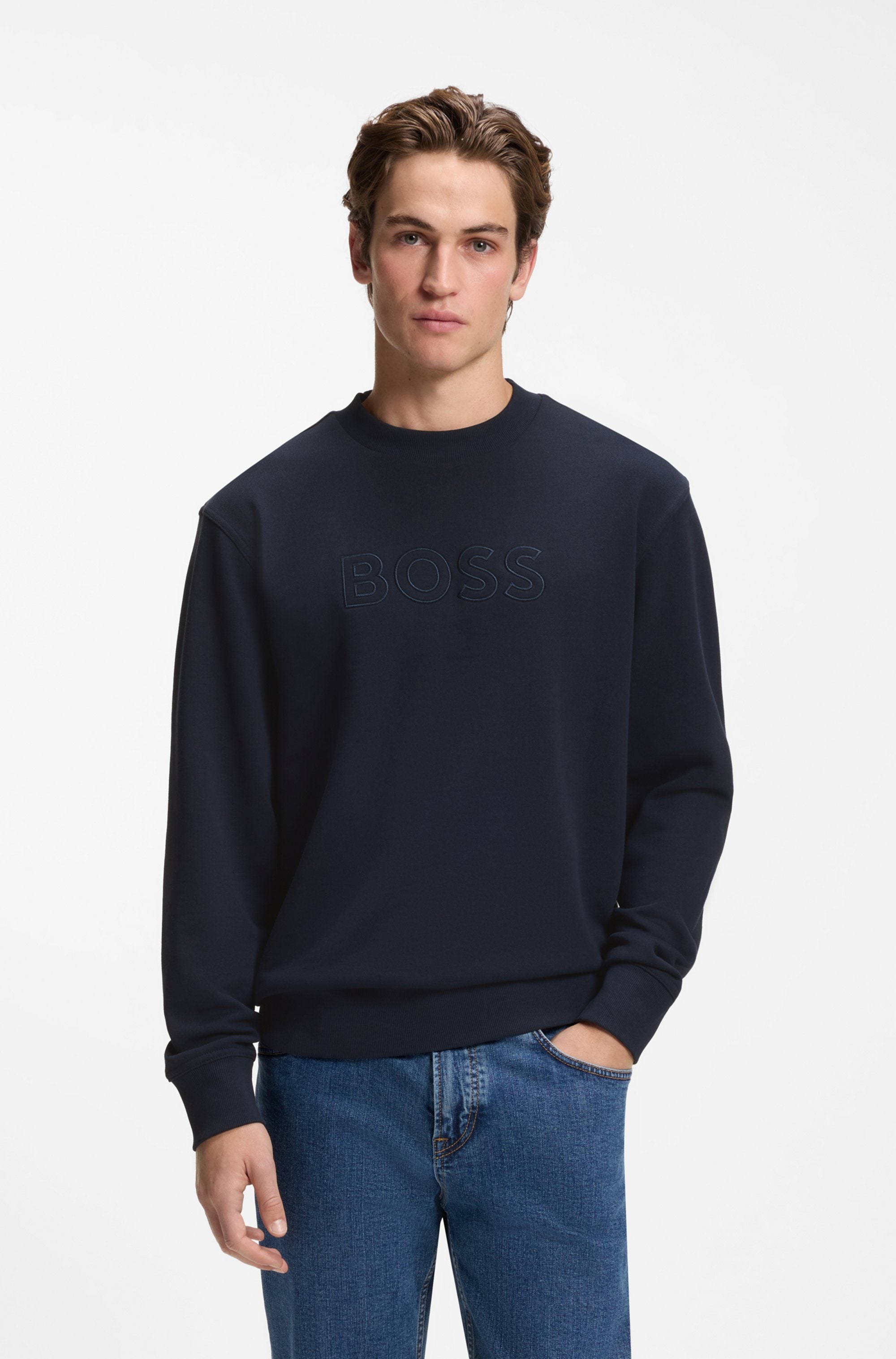 BOSS ORANGE Sweatshirt, Rundhalsausschnitt, Relaxed Fit, grosse Logo-Stickerei