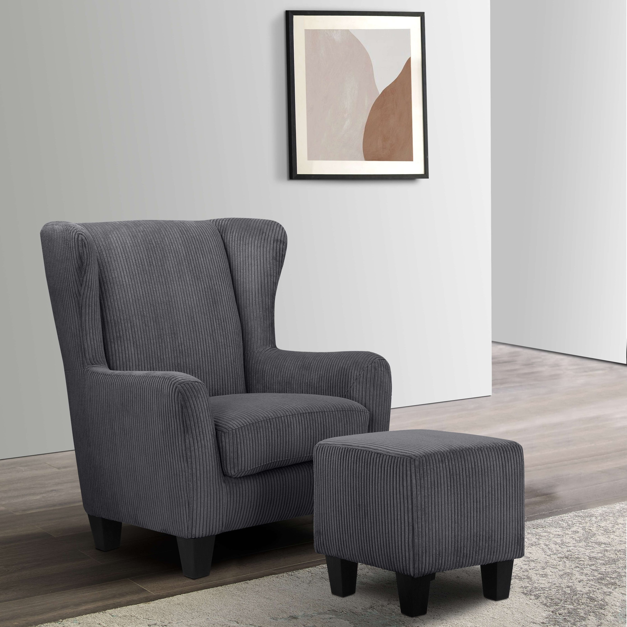 Home affaire Ohrensessel »Chilly, Sessel mit Hocker und Federkern-Polsterung,«, (Set, 2 St., bestehend aus Sessel und Hocker), in Cord und Microfaser-Bezug, Unser Dauertiefpreis