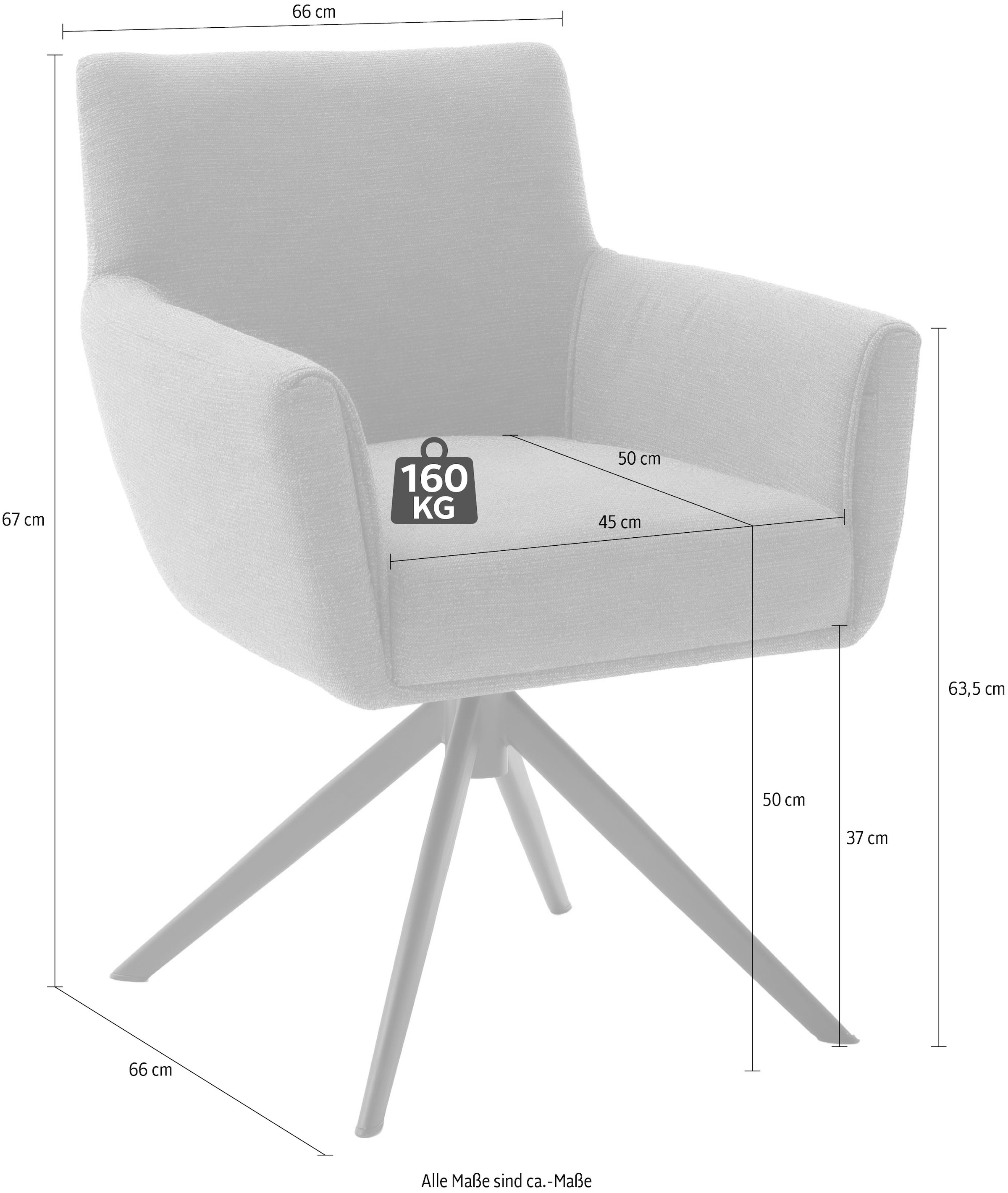 MCA furniture 4-Fussstuhl »WILSON Esszimmerstuhl, Armlehnstuhl, Polsterstuhl, modern«, (Set), 2 St., Leder, Stuhl, Armlehnenstuhl, drehbar, Taschenfederkern, belastbar 160 kg,XXL