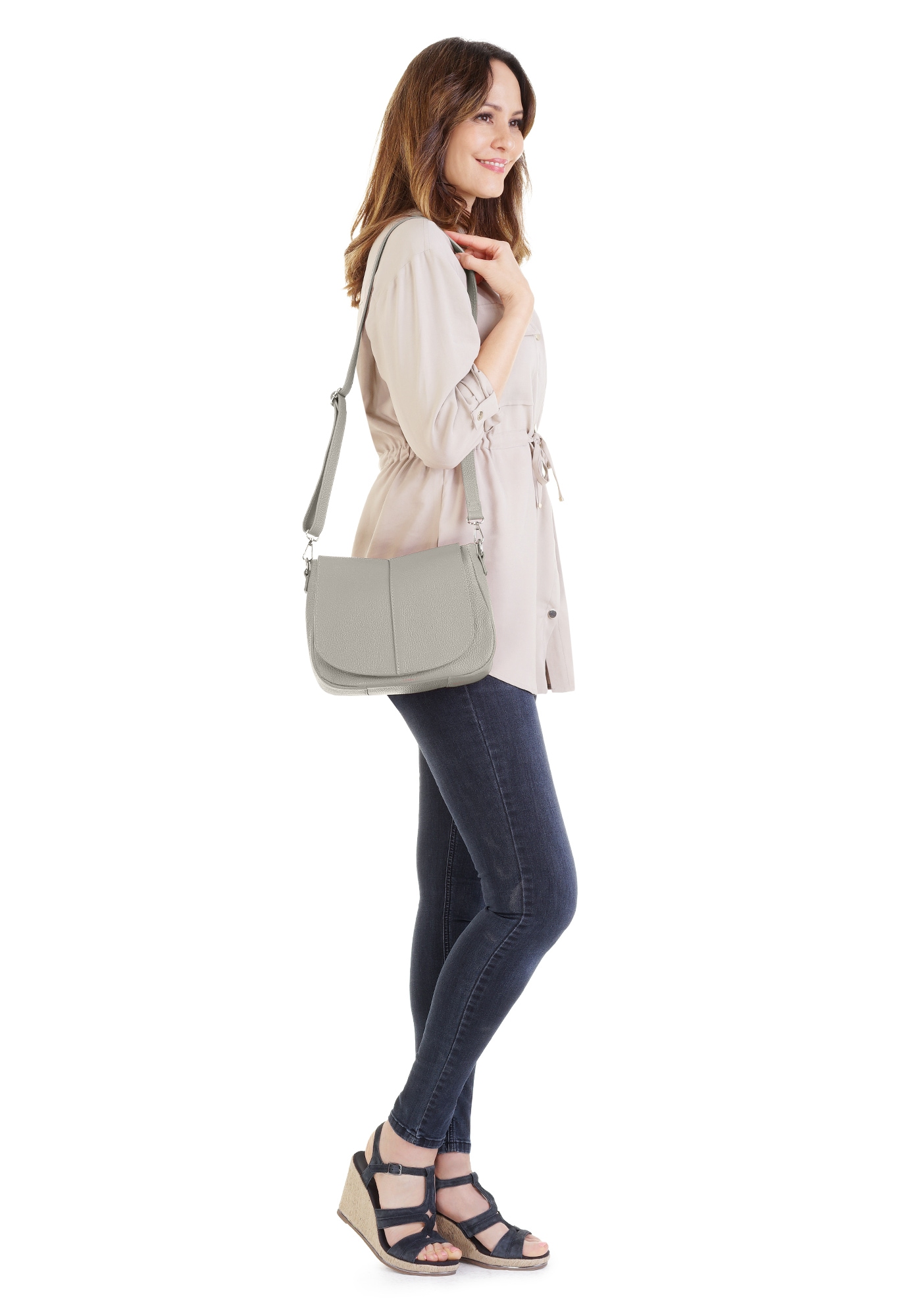 Cluty Umhängetasche, echt Leder, Made in Italy