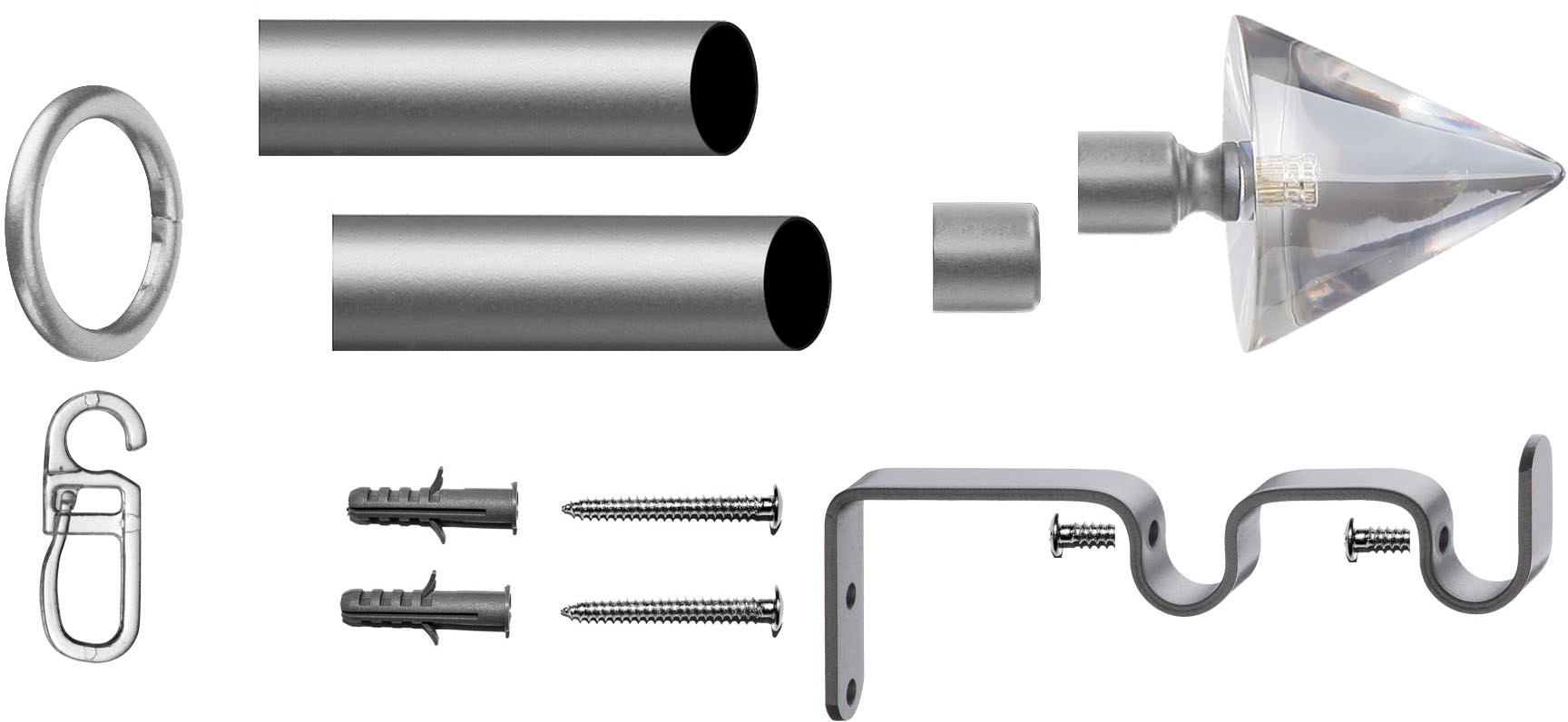 indeko Gardinenstange »Kegel Glas klar«, 2 läufig-läufig, Fixmass, Komplett-Set inkl. Ringen und Montagematerial