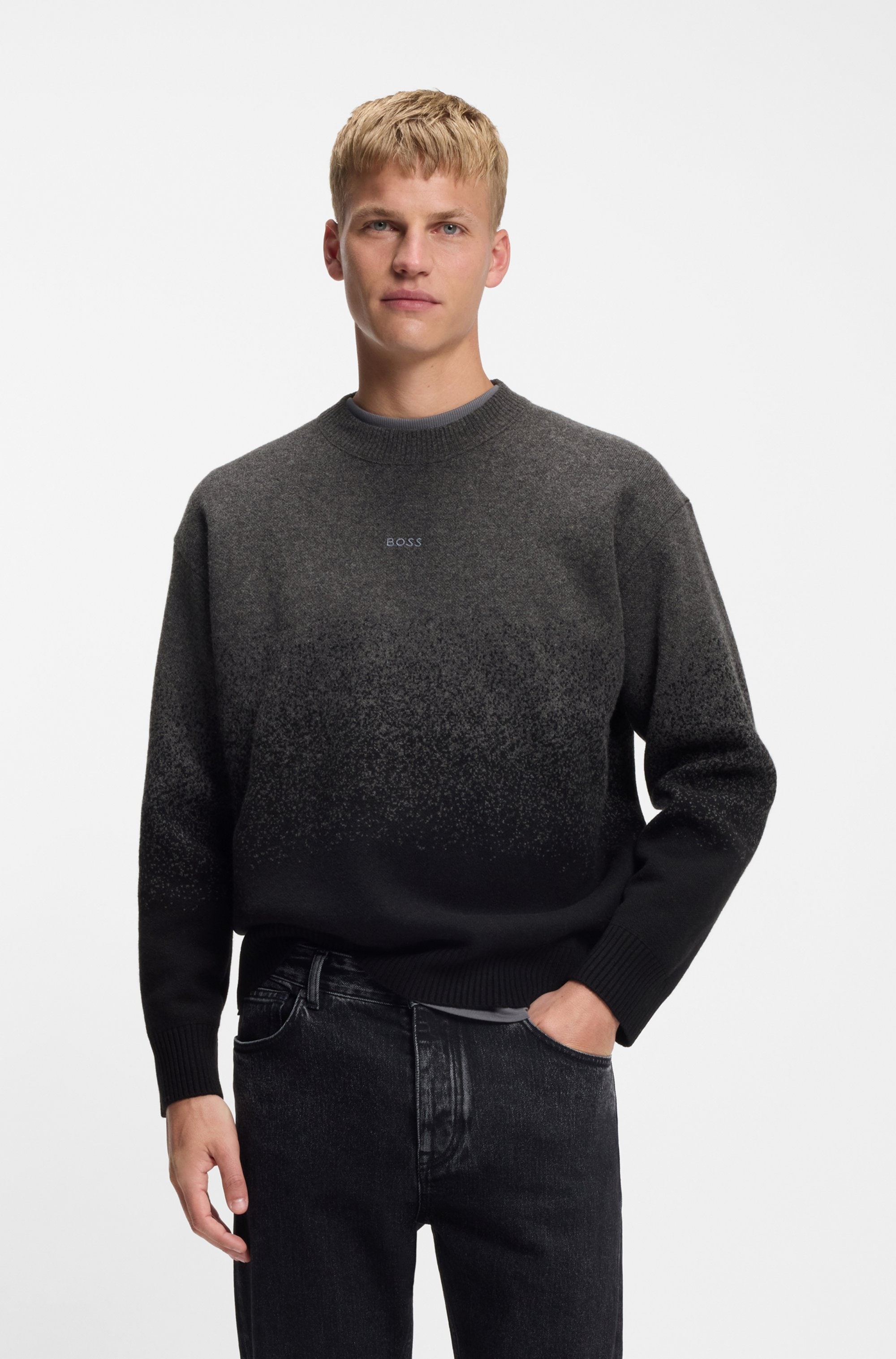 BOSS ORANGE Jacquardpullover »Kalbrush« Rundhalsausschnitt, Relaxed Fit, Jacquard-Strick mit Farbverlauf