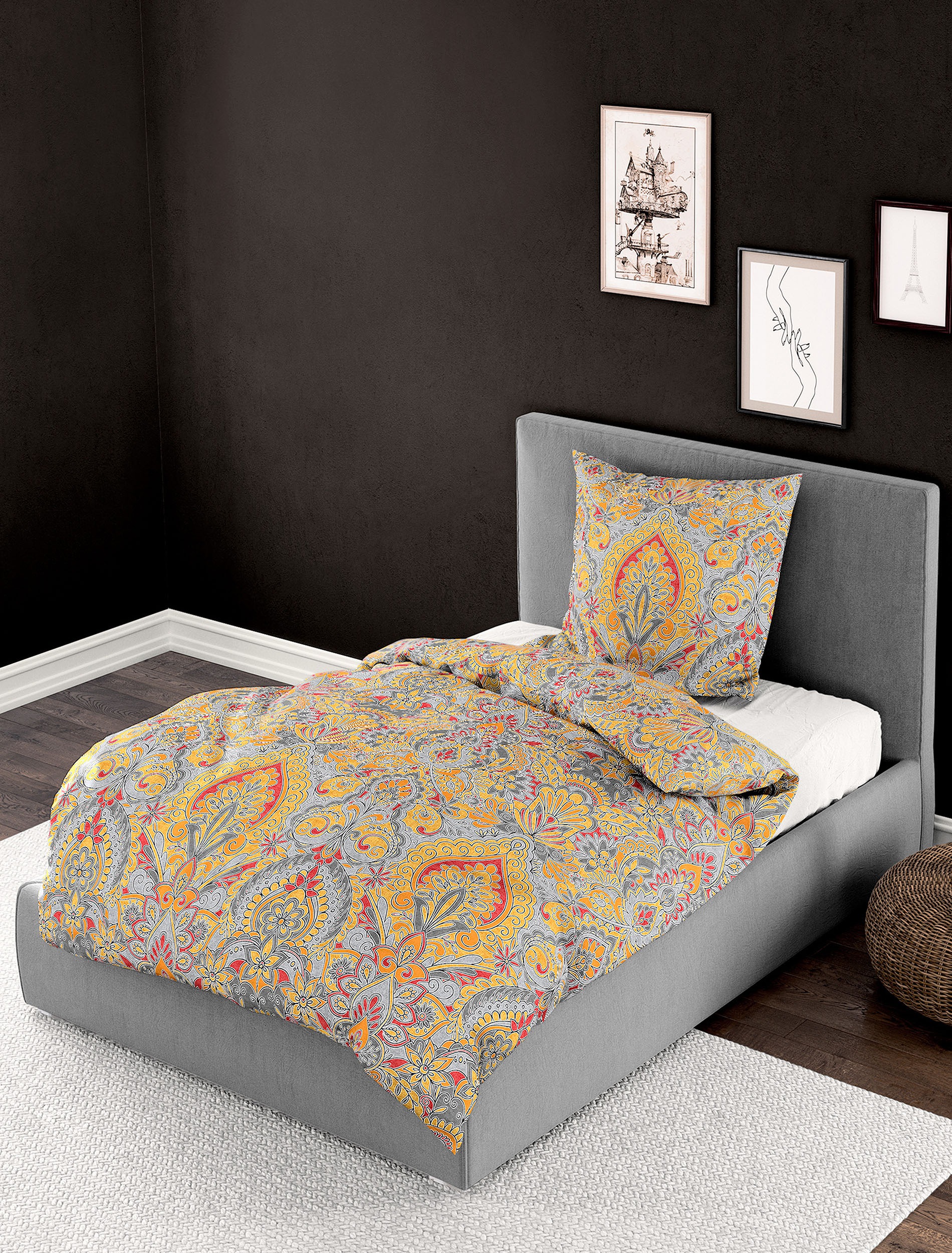 BIERBAUM Bettwäsche "Lotte" 2 Stk. Mako-Satin, 100 % Baumwolle, mit Ornamenten, pflegeleicht