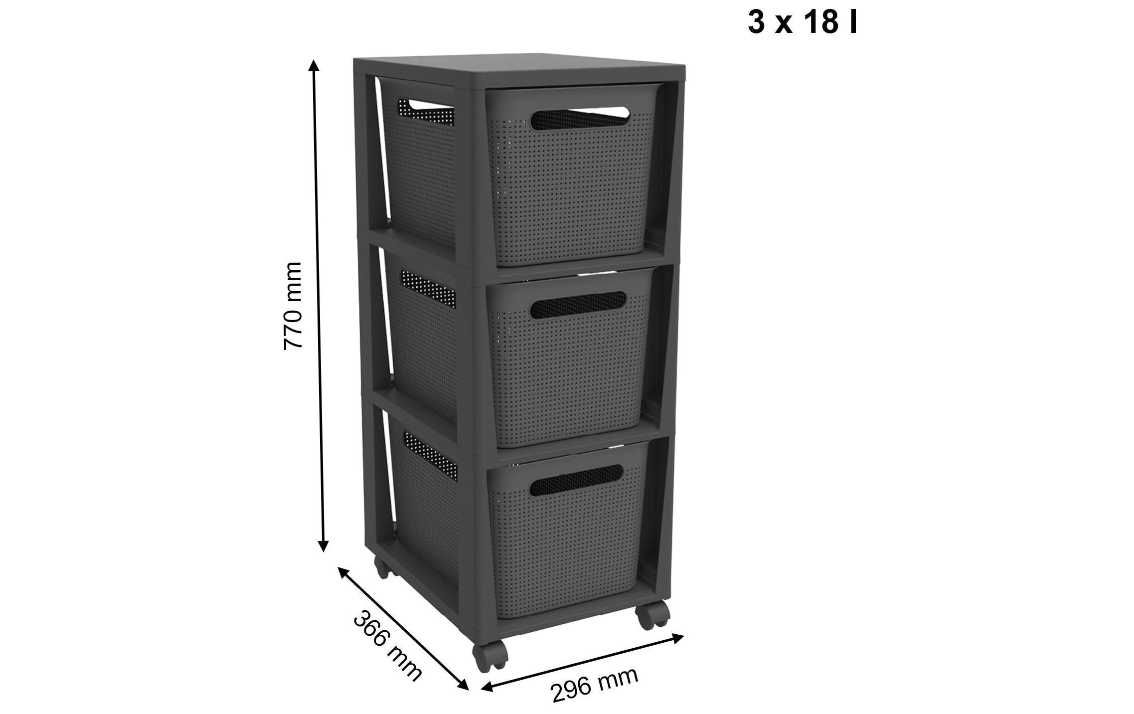 ROTHO Aufbewahrungsbox »Tower 3 x 16 l BRISEN mit Rollen«, (1 St.)