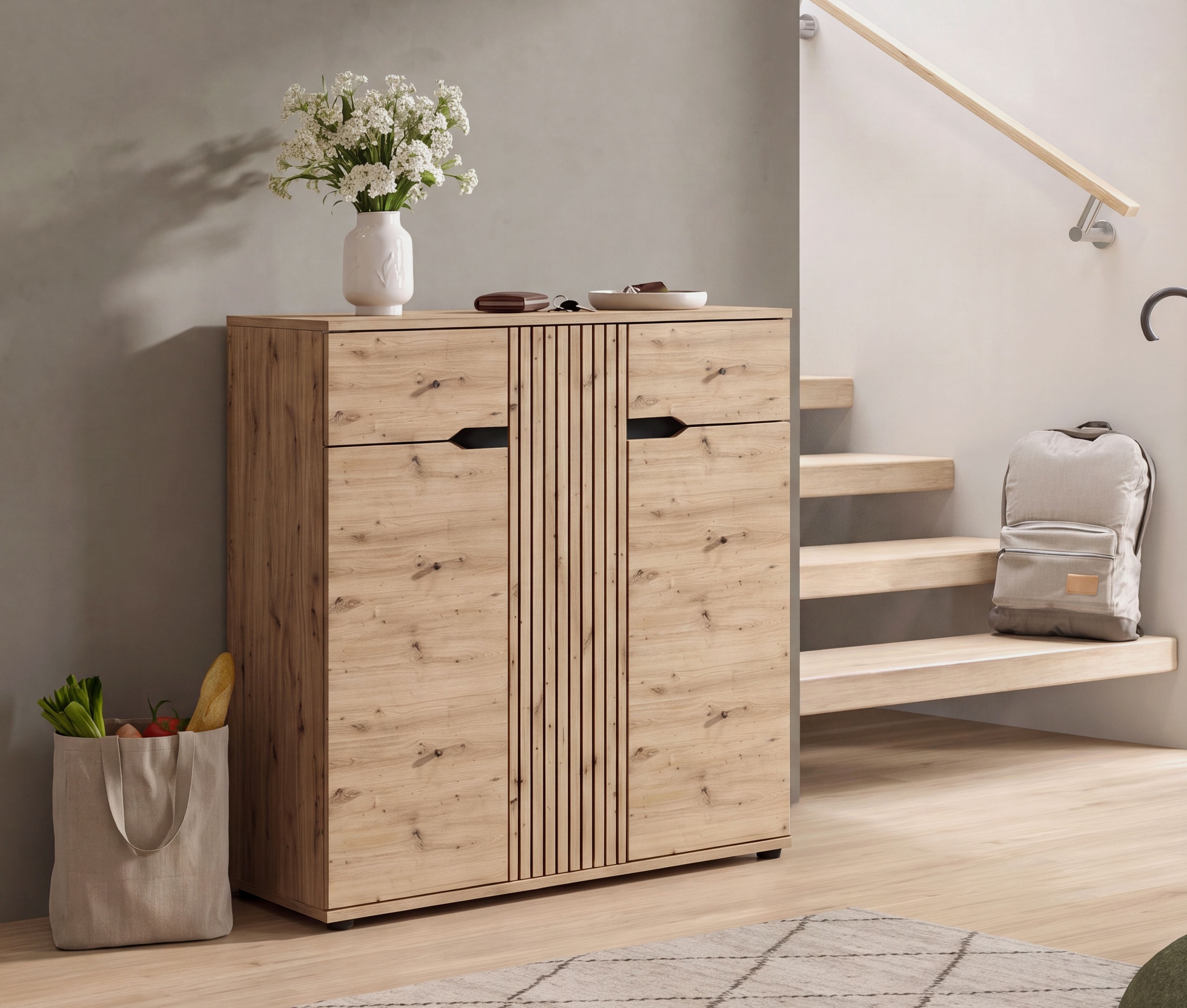 OTTO home Schuhkommode "FJELL, Breite 104cm, 3 Türen, 2 Schubkästen, 6 Einlegeböden, 9 Fächer" Garderobenschrank, Schuhschrank, Kommode, Sideboard, Anrichte