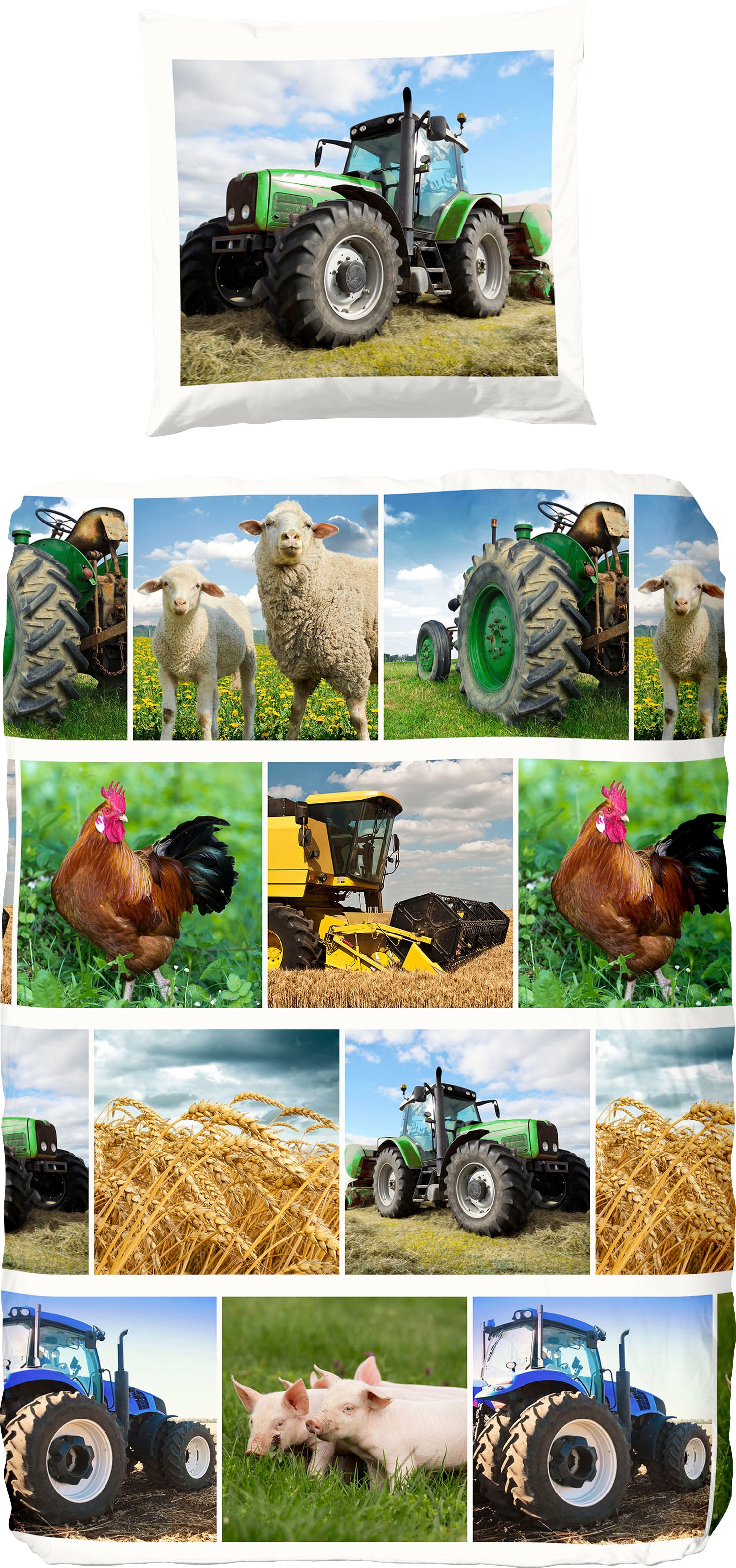 good morning Kinderbettwäsche »Agri«, 100% Baumwolle, 135x200, Reissverschluss, Kind, Junge, Bauer, Traktor
