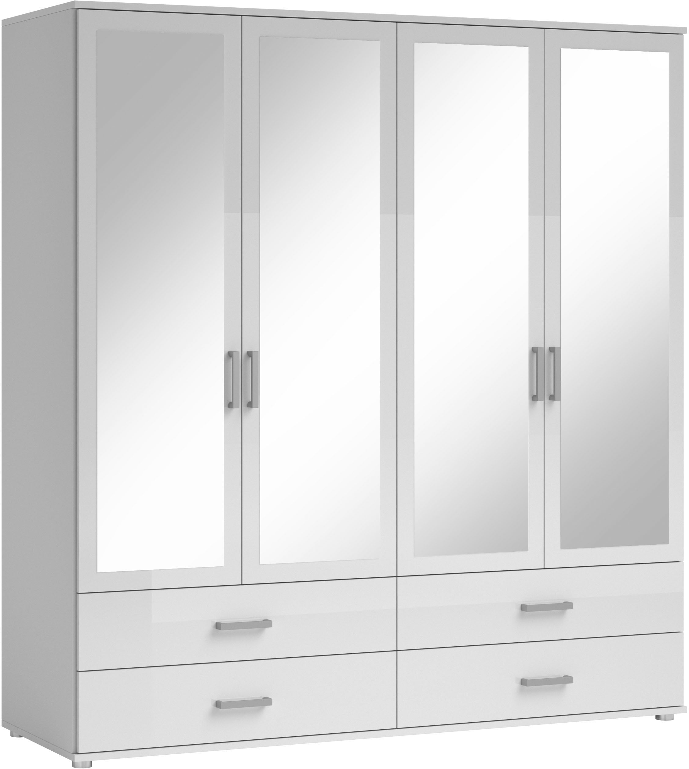 Schlafkontor Drehtürenschrank »Ivar Kleiderschrank mit Spiegel«, inklusive 2 Spiegeltüren und 4 farblich abgesetzten Schubkästen