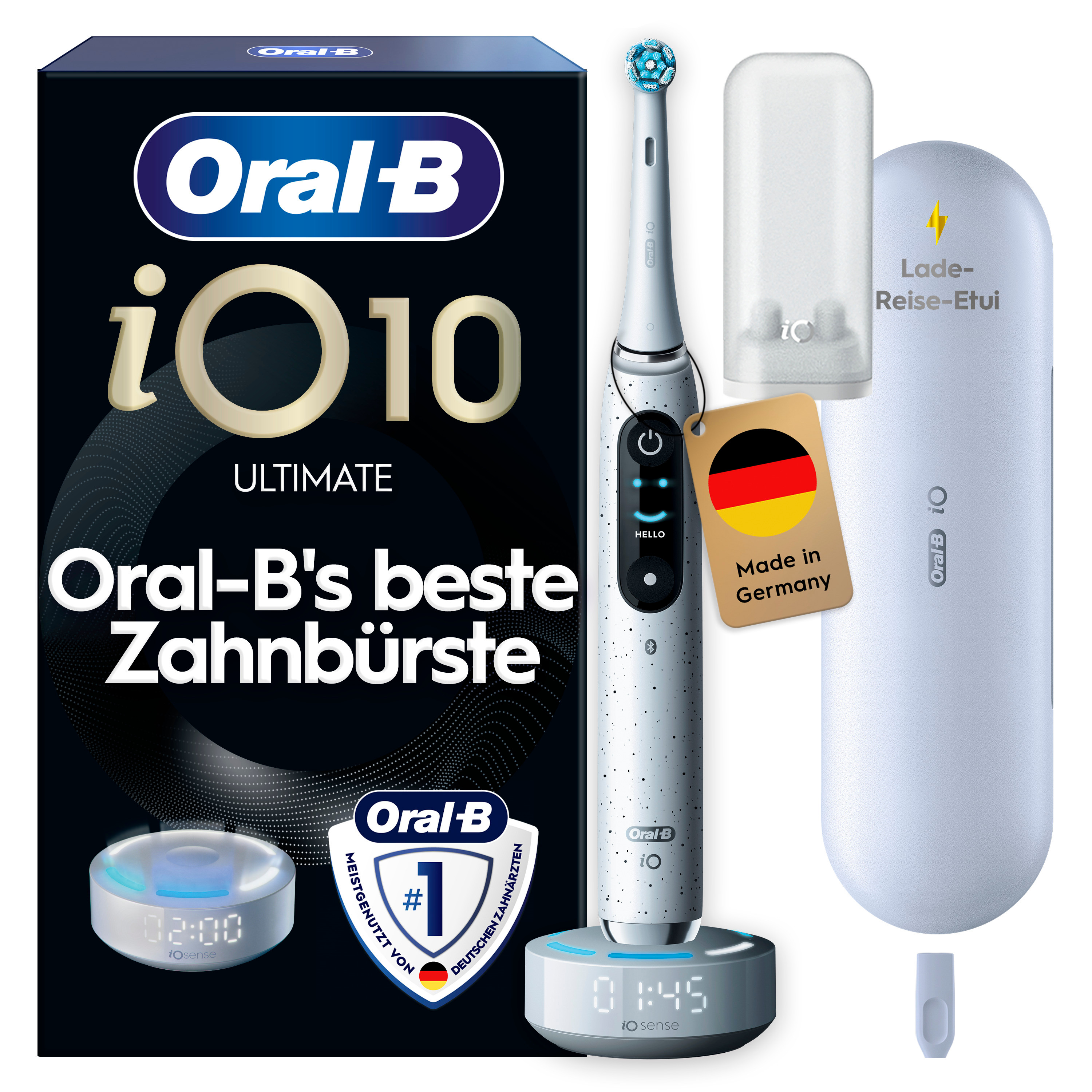Oral-B Elektrische Zahnbürste "Oral-B iO Series 10" 1 Stk. Aufsteckbürsten iO Sense Zahnputz-Coach Schnellladestation Langanhaltender Akku