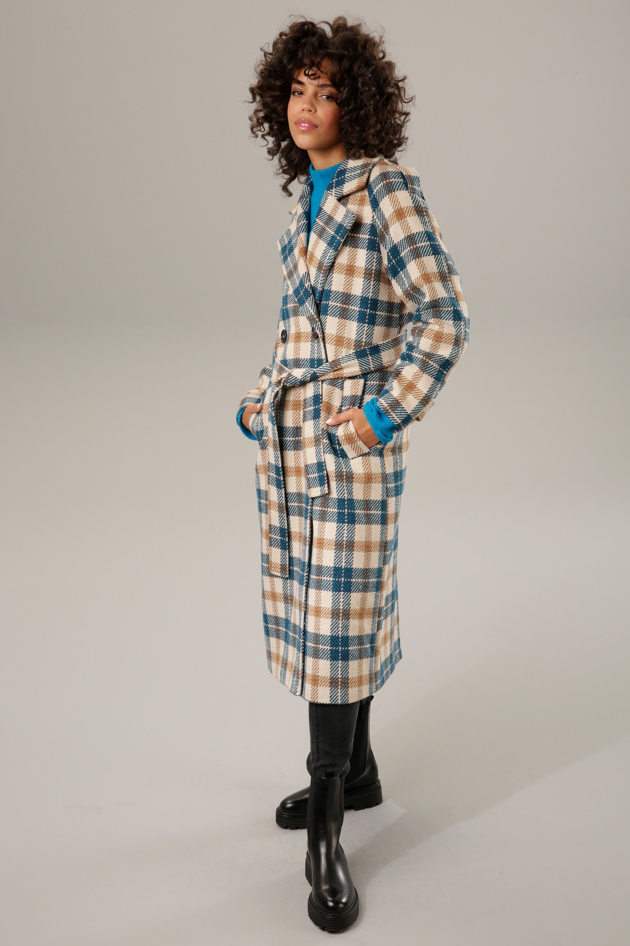 Aniston CASUAL Wintermantel, (mit Bindegürtel), im ausdrucksvollem Karo-Dessin