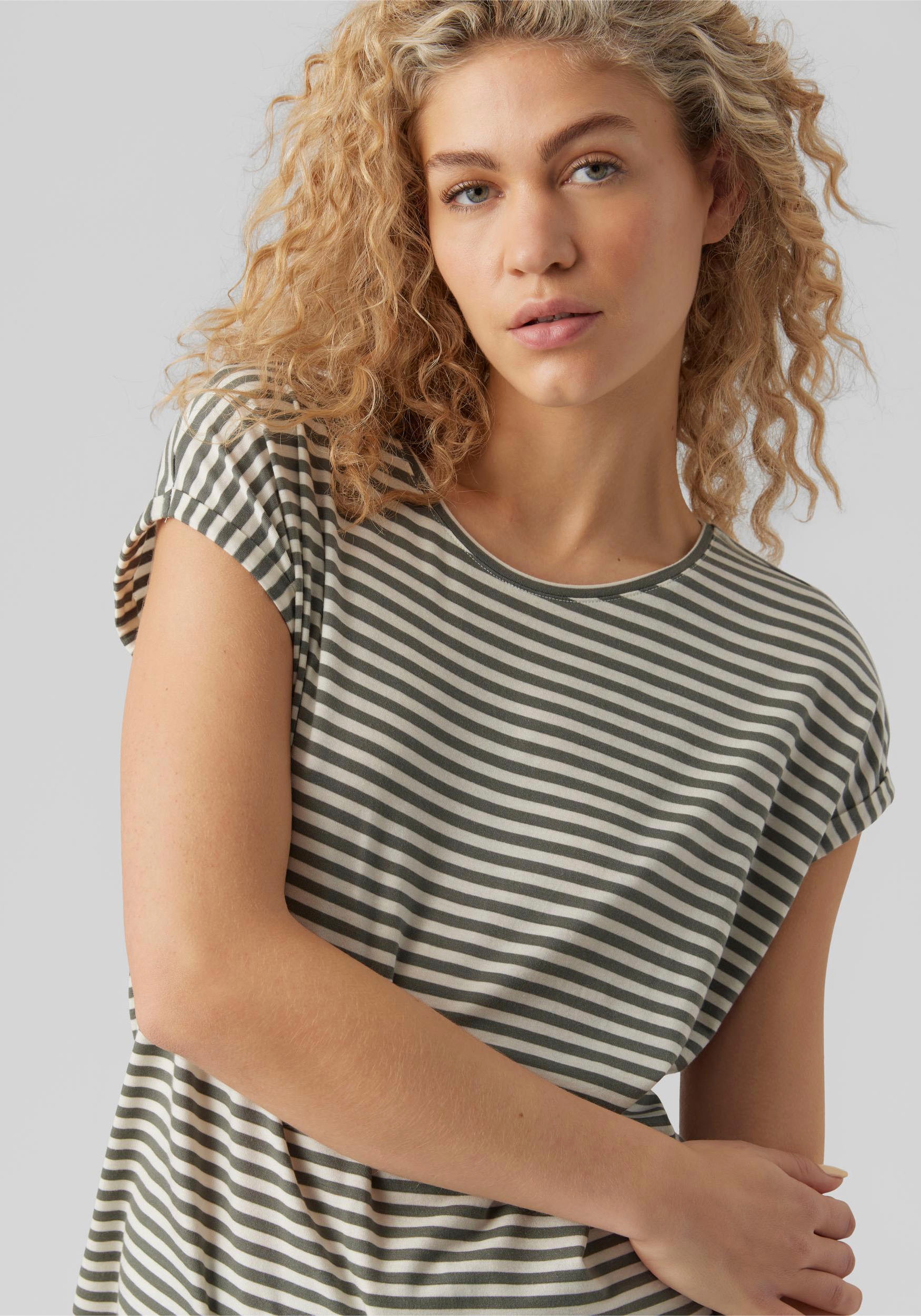 Vero Moda Rundhalsshirt »VMAVA PLAIN SS TOP STRIPE GA JRS NOOS«
