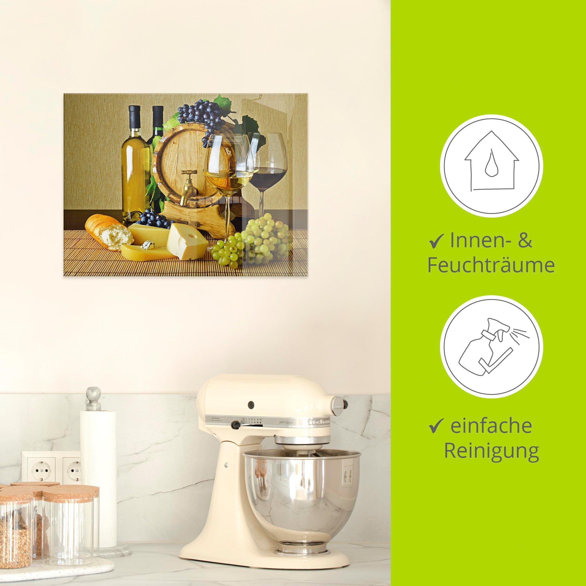 Artland Glasbild »Käse, Wein und Trauben«, Lebensmittel, (1 St.), in verschiedenen Grössen