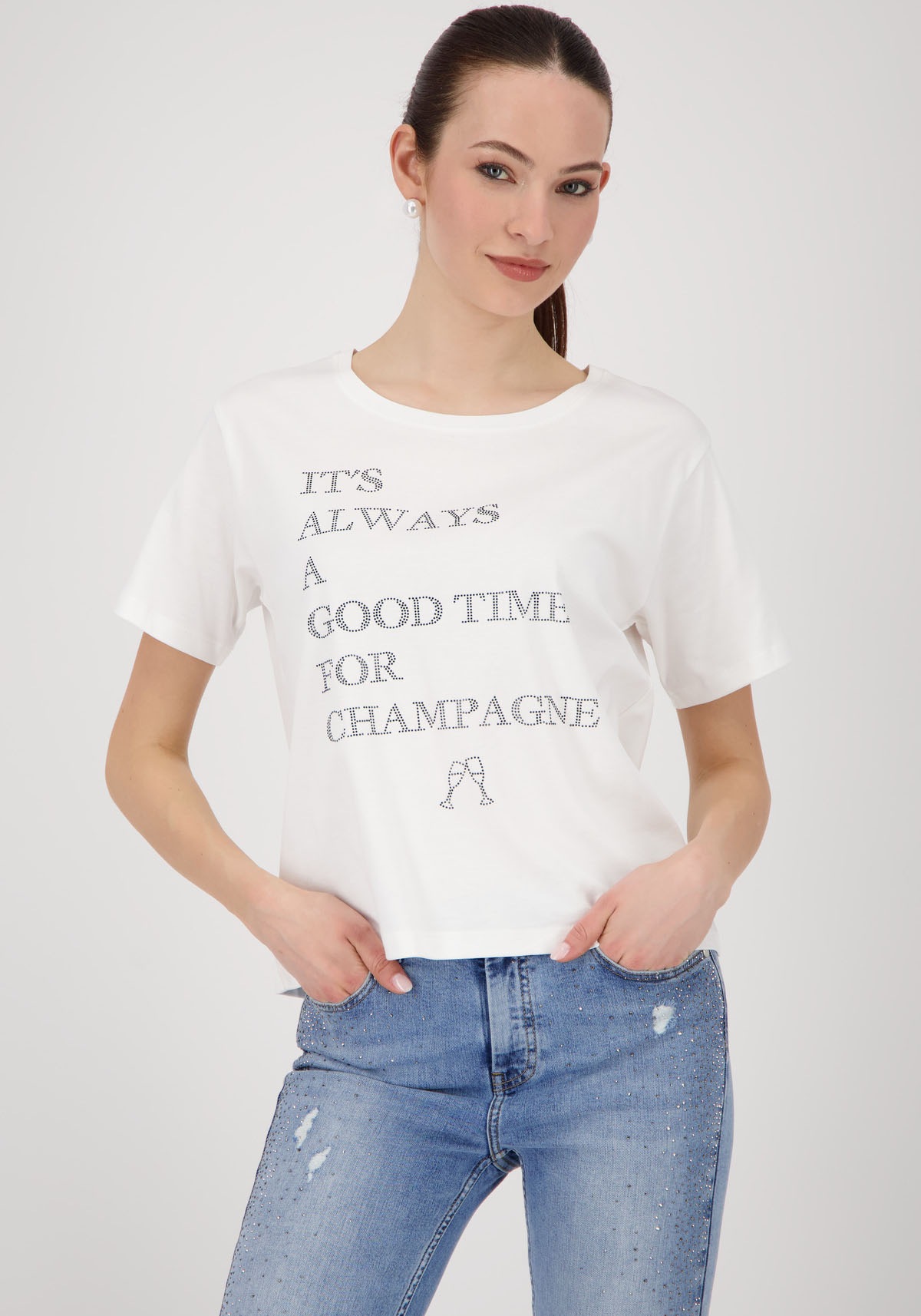 Monari T-Shirt »Shirt Schmuckschrift« Regular fit mit Rundhalsausschnitt