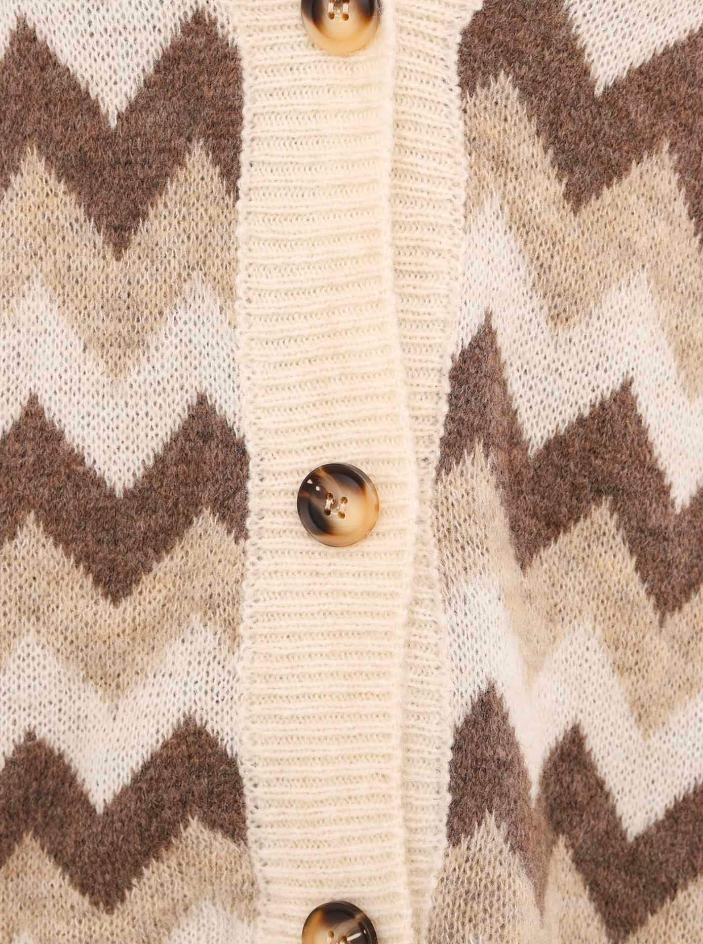 Zwillingsherz Strickjacke, Langarm, Zick-Zack-Muster, Knopfleiste, tiefer V-Ausschnitt