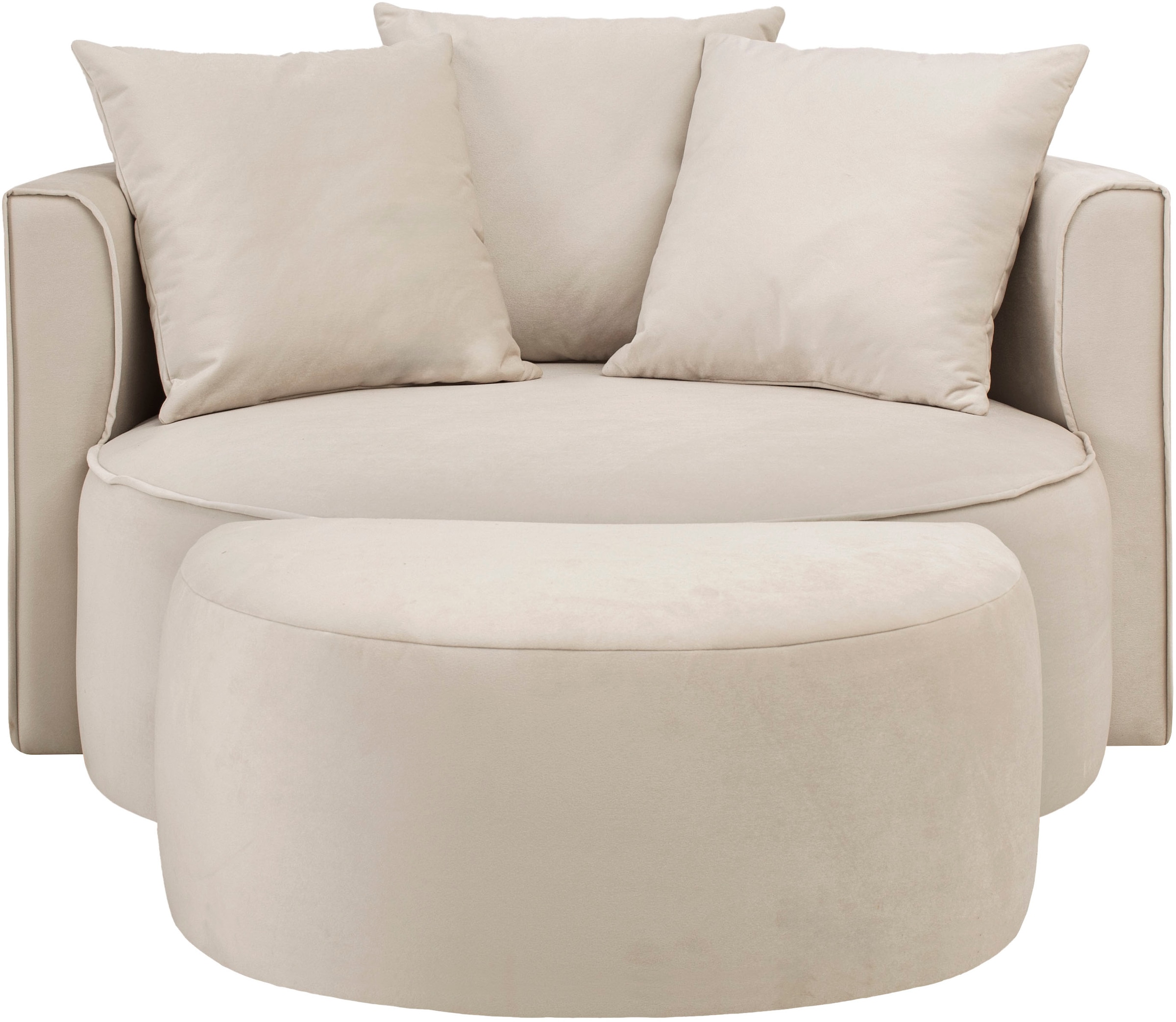 LeGer Home by Lena Gercke XXL-Sessel »Isalie, Rundsessel mit Hocker, Lesesessel, Loveseat, Big-Sessel«, (Set), trendige Stoffe, mit 3 Zierkissen, grosse Sitzfläche