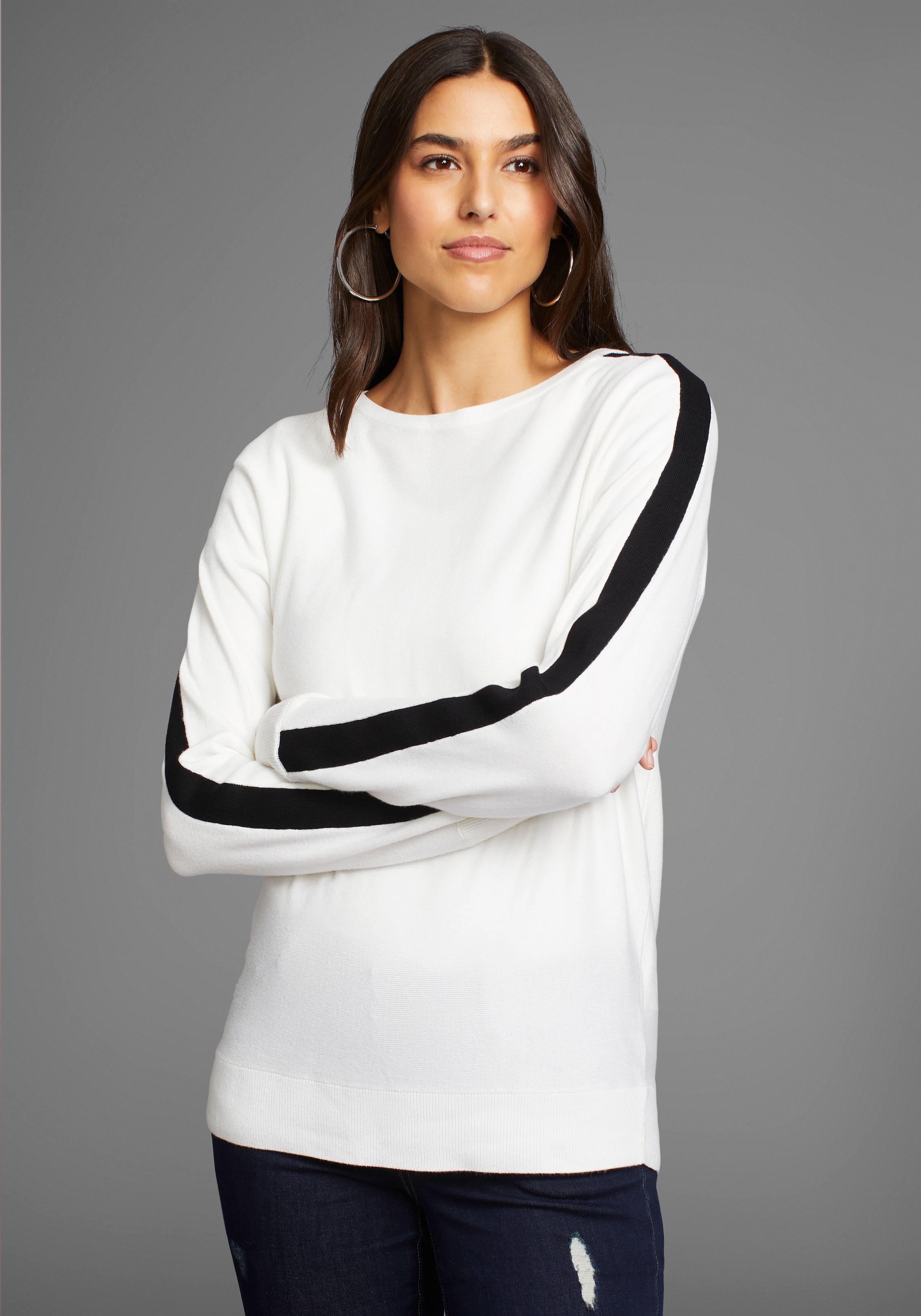 Laura Scott Longpullover, mit Kontraststreifen