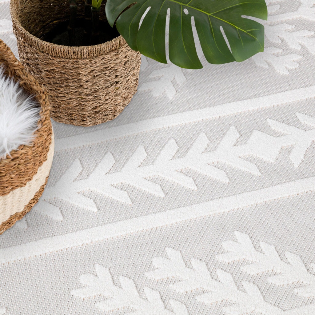 Carpet City Teppich »In-& Outdoorteppich Santorini 411, 3D-Effekt, Boho-Optik«, rund, 5 mm Höhe, Wetterfest & UV-beständig für Terrasse, Balkon, Küche, Flur