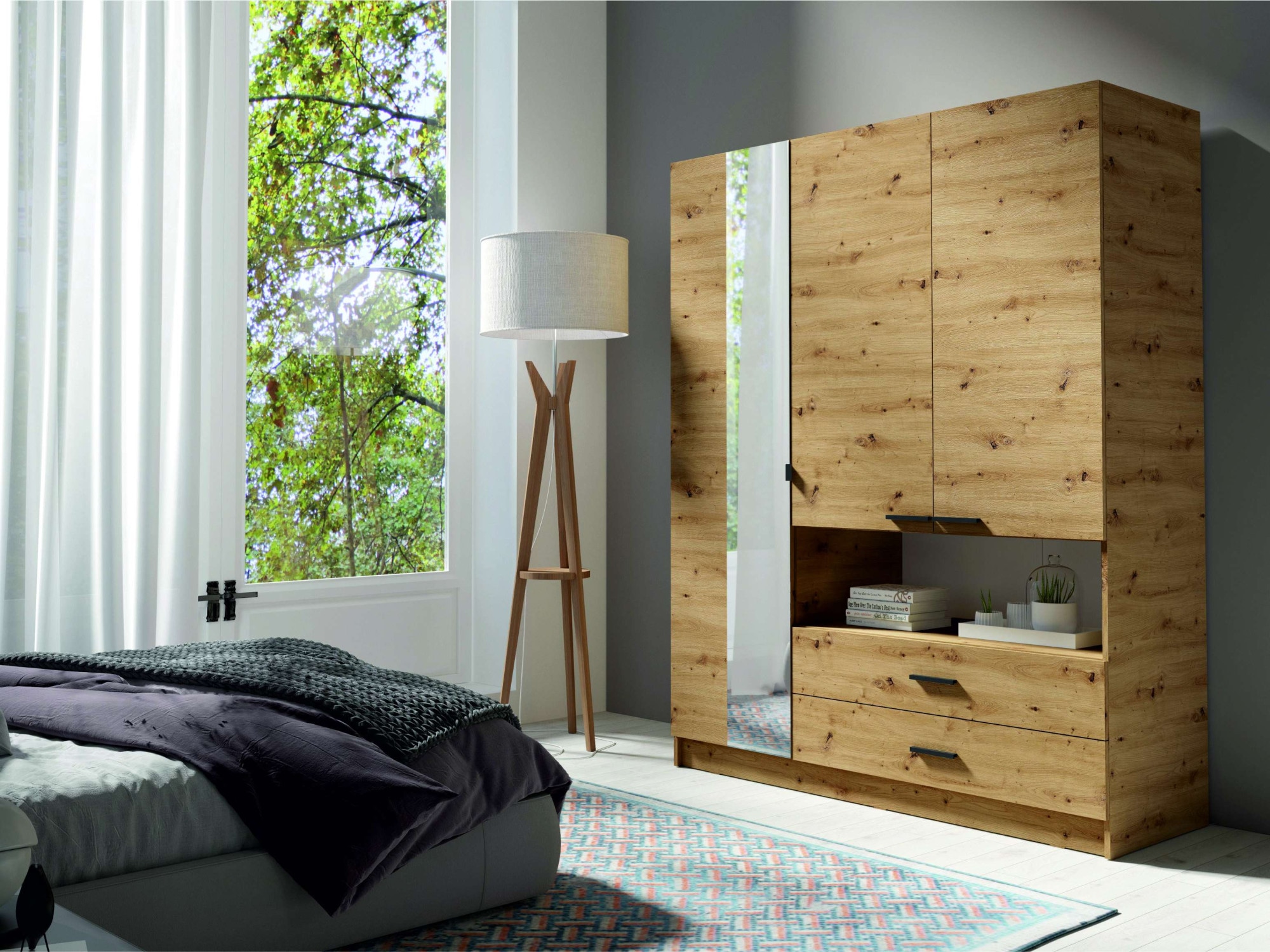 Home affaire Kleiderschrank »LAREDO Wäscheschrank komplette Innenausstattung, Masse 158,3/200,5/55cm« Garderobe mit offenem Fach, 3 Türen und 2 Schubladen, FSC