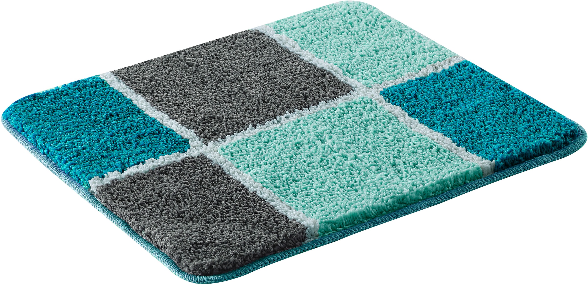 my home Badematte »Anna mit Kachelmuster, Badvorleger, Badezimmer Teppich, Duschvorleger«, rutschhemmend beschichtet, strapazierfähig, Badteppich, Hoch Tief Effekt, Modern, Weich