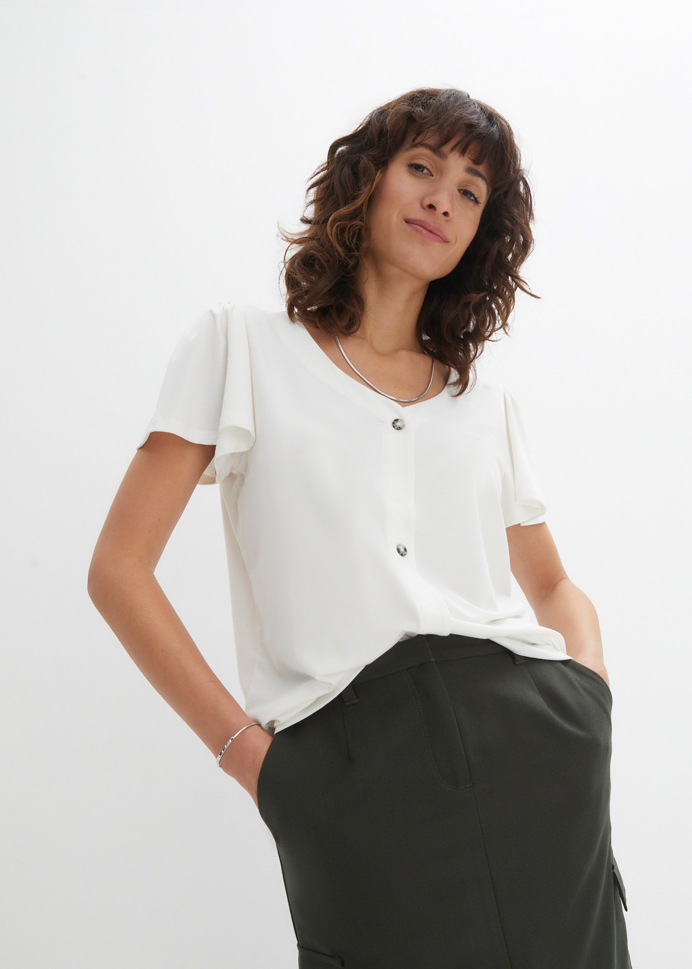 bonprix T-Shirt »Shirt mit Knopfleiste« Shirt mit Knopfleiste