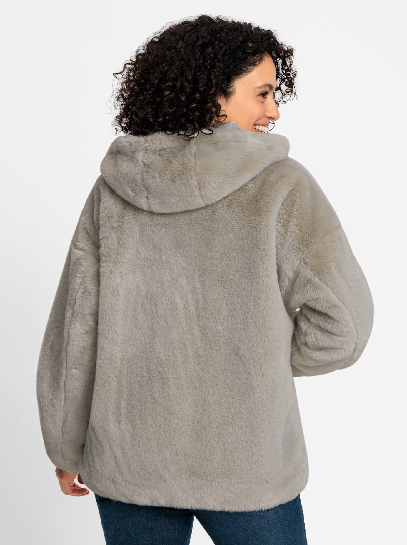 Inspirationen Fellimitatjacke, mit Kapuze