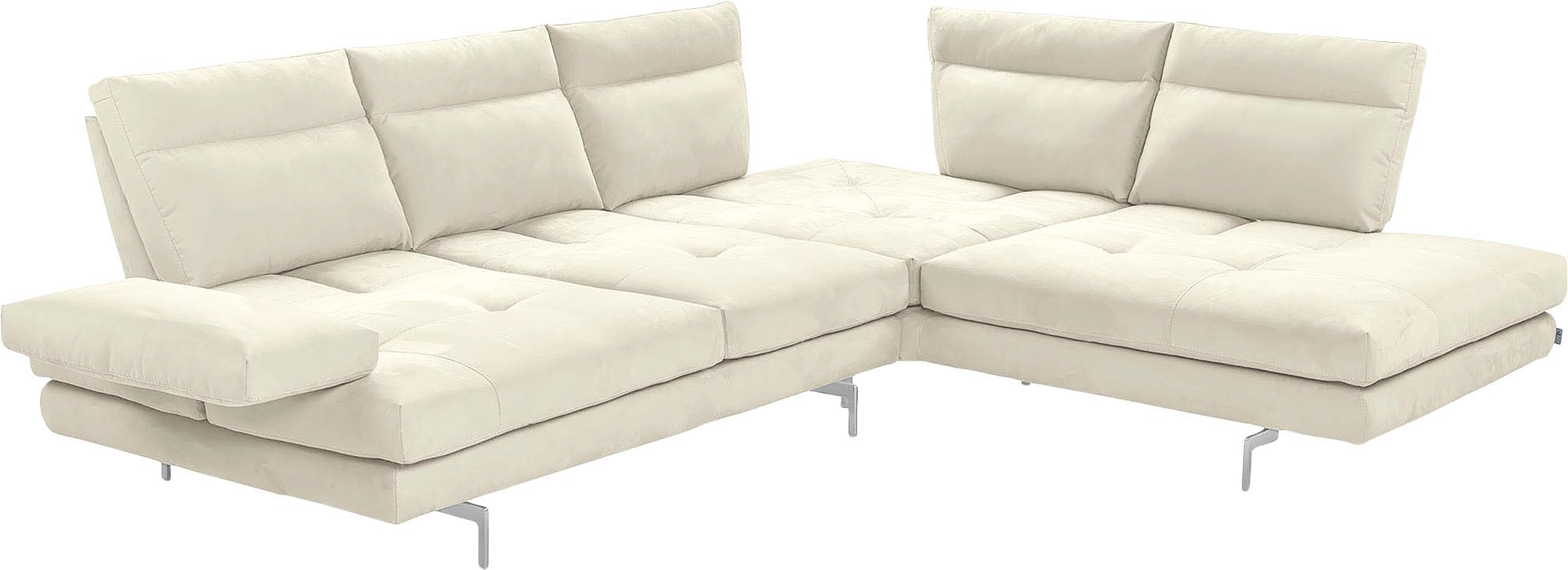 CALIA ITALIA Ecksofa »Toby Wing, L-Form, Multifunktionssofa, bequem und edel«, Sitztiefenverstellung und Armteilfunktion, Füsse chrom glänzend