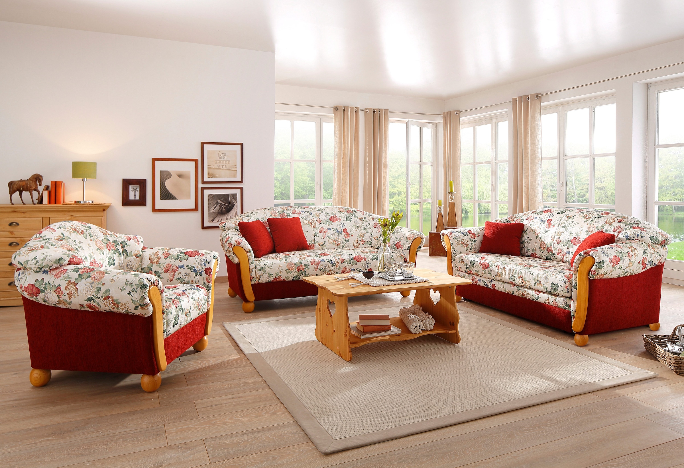Home affaire Polstergarnitur »Milano, bequem durch Federkern, Landhaus Stil, geschwungene Armlehnen«, (2 tlg.), 2-Sitzer und 3-Sitzer