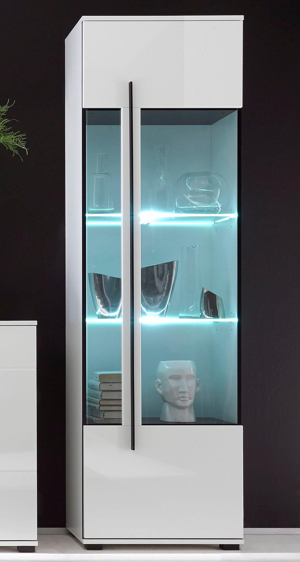 INOSIGN Vitrine »Cantara, Vitrinenschrank in Eiche Evoke oder weiss, Standvitrine«, schwarzer Stangengriff, ausreichend Stauraum, vielseitig einsetzbar