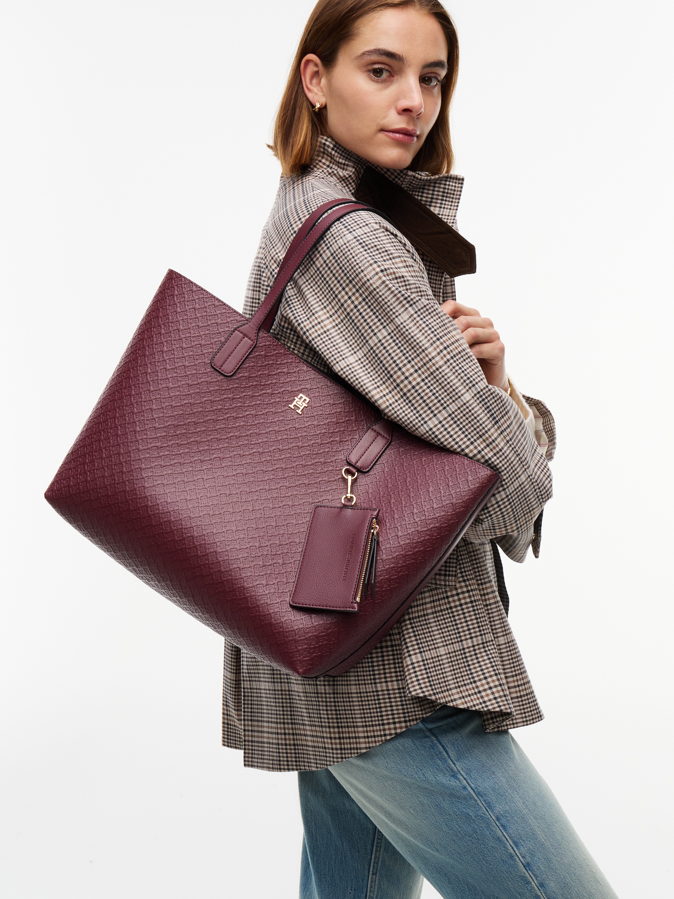 Tommy Hilfiger Handtasche Th Icon Tote Mono AW0AW19004 Dunkelrot