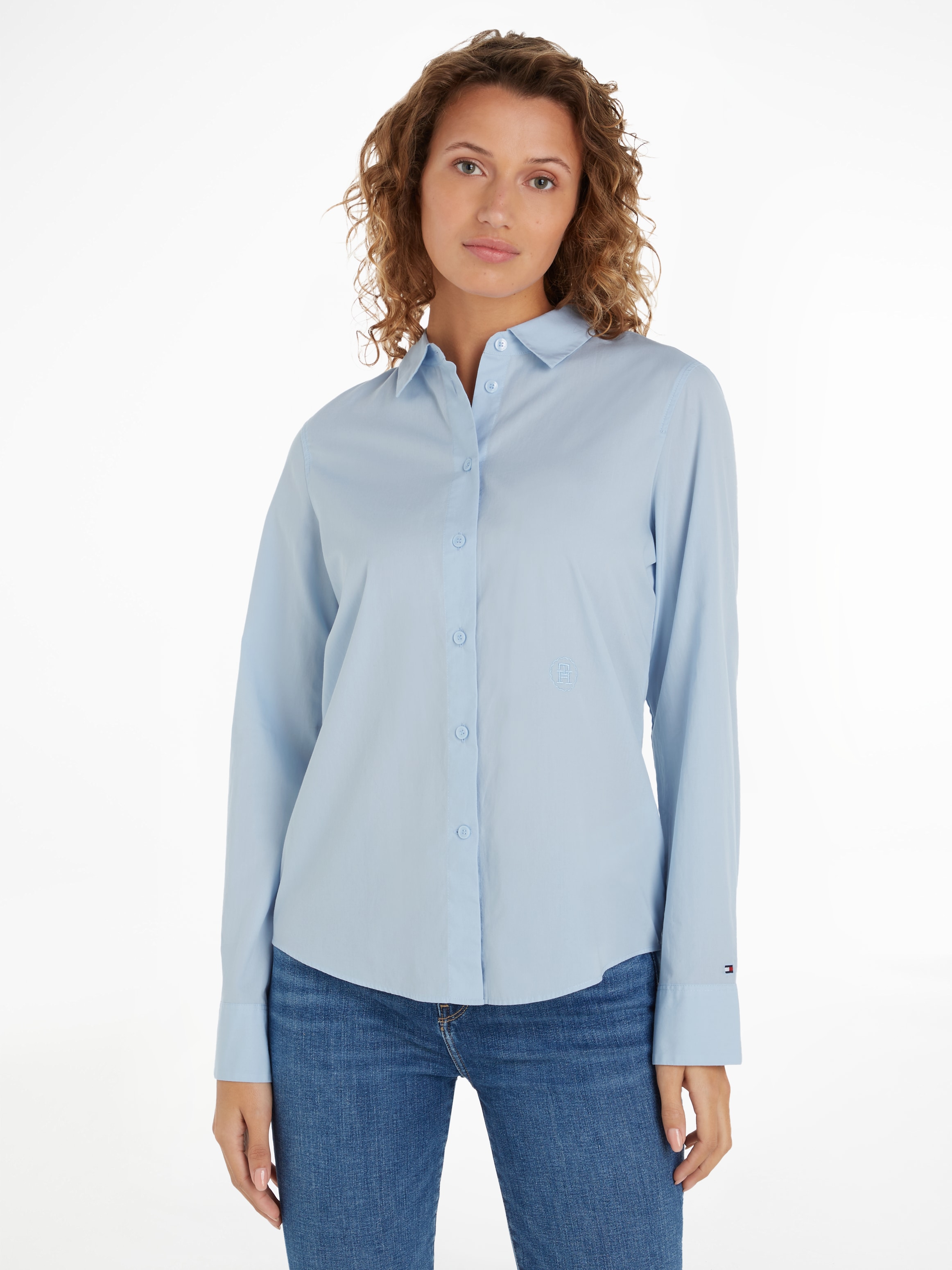 Tommy Hilfiger Hemdbluse »ESS POPLIN REGULAR SHIRT«, mit Popeline, gesticktem Tommy Hilfiger Logo