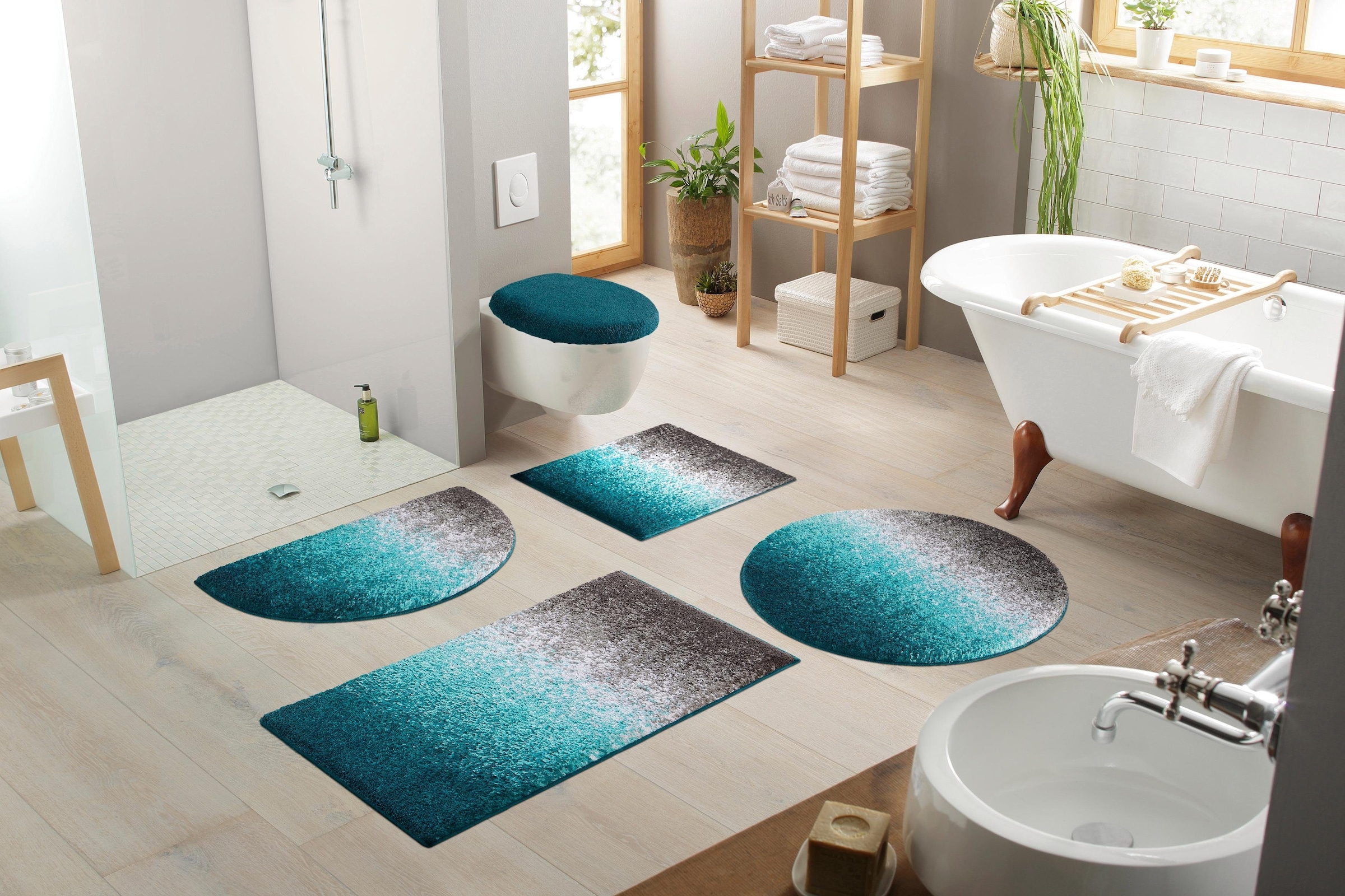 my home Badematte »Elif, Badvorleger, Badezimmer Teppich«, rutschhemmend beschichtet, fussbodenheizungsgeeignet-schnell trocknend-strapazierfähig, Ombré-Look, Badteppich, Badematten auch als 3 teiliges Set erhältlich