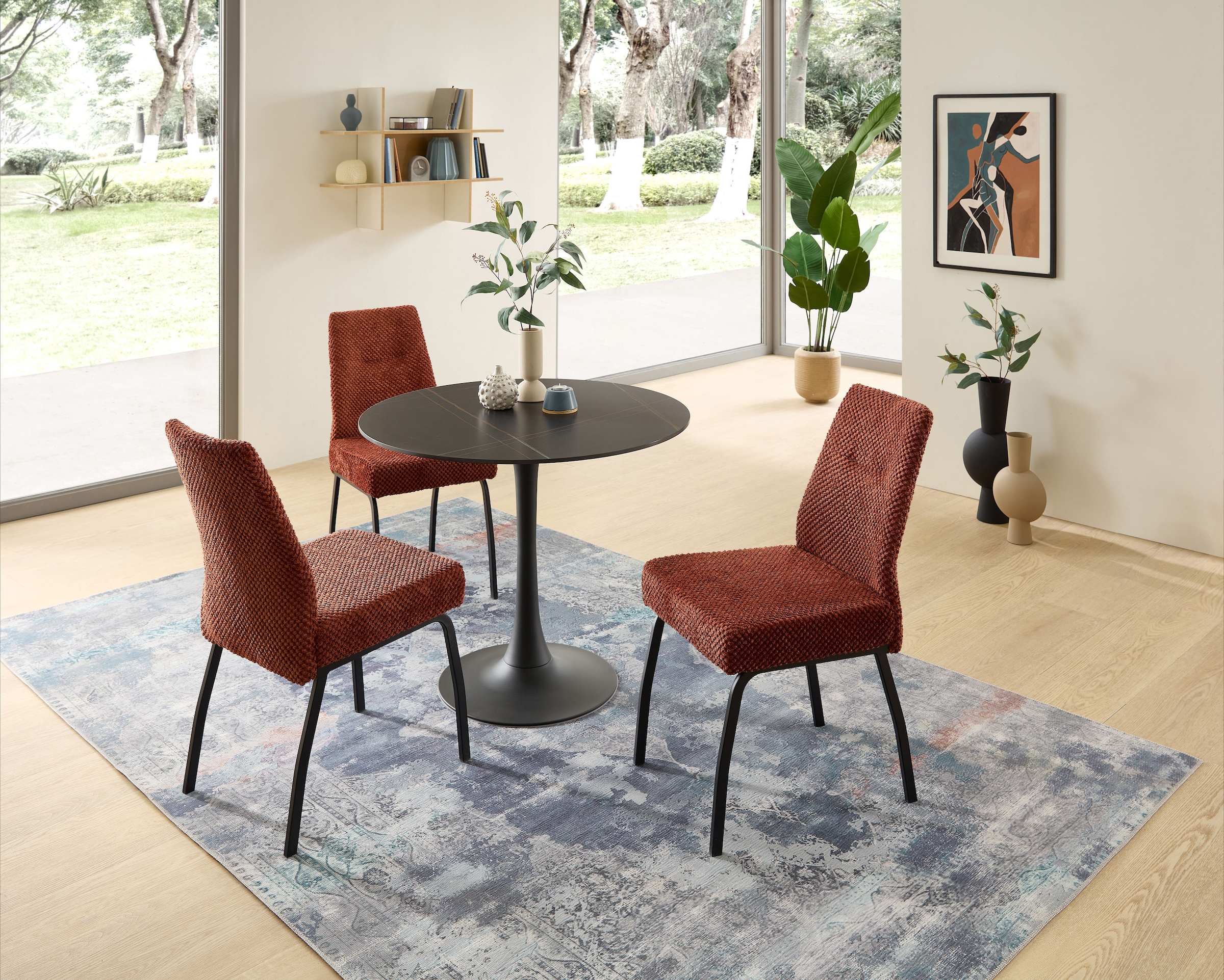 Stolkom Esstisch »Josh Esszimmertisch rund Keramik, marmoriert, BxH 90x75 cm«, Keramikoberfläche marmoriert, Wahlweise in weiss, grau oder schwarz