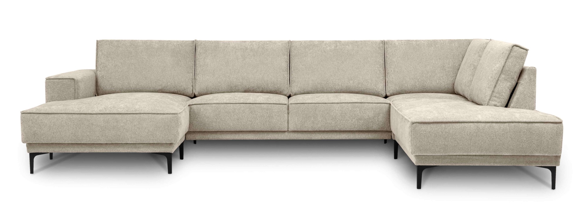 Places of Style Wohnlandschaft »XXL Sofa Oland, Struktur, Flachgewebe, Luxus-Microfaser, Boucle«, U-Form, 345 cm, Wellenunterfederung, Skandi-Design, Metallfüsse