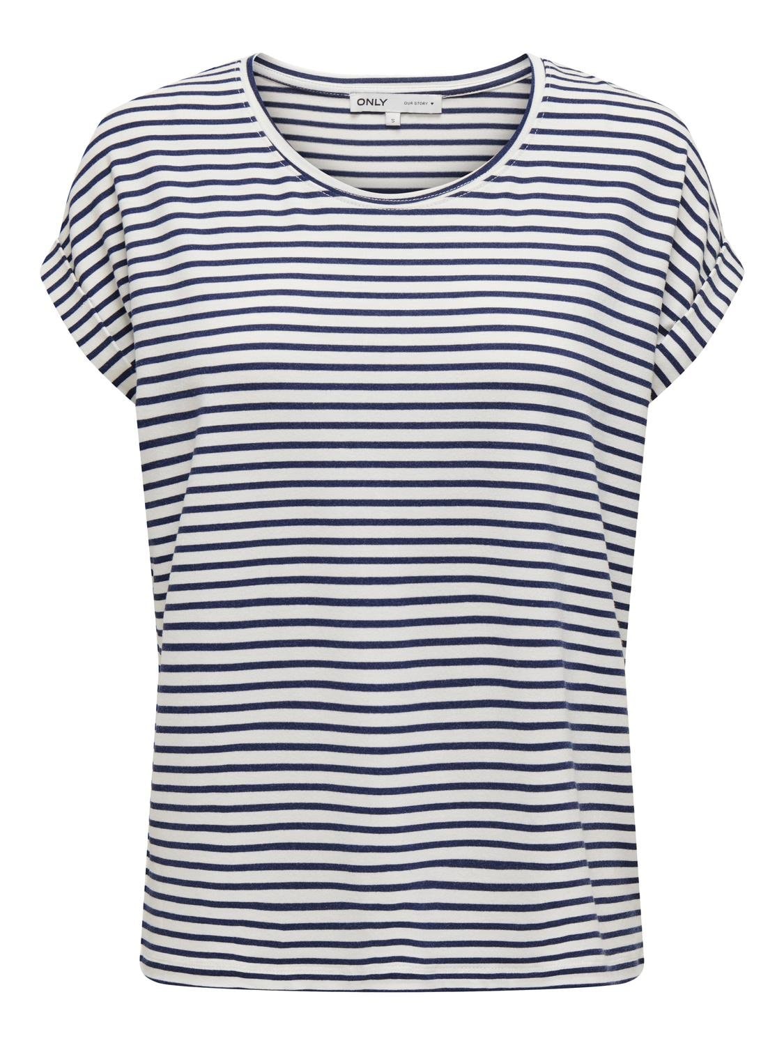 ONLY T-Shirt »ONLMOSTER – Kurzarmshirt mit Aufschlag für lässige Looks«, gestreift, lässig geschnitten, Jersey, Rundhals, Viskosemischung