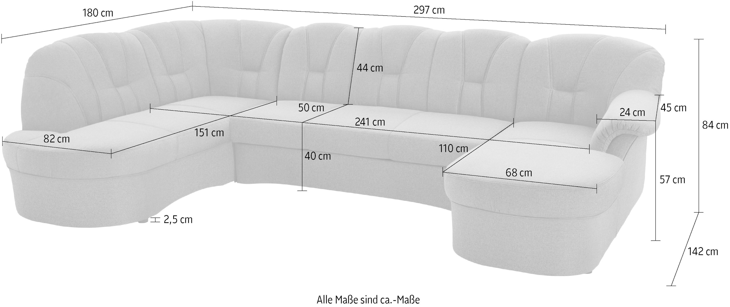 DOMO collection Wohnlandschaft »Papenburg, zeitlose Rückensteppung, elegante Formensprache, U-Form«, in grosser Farbvielfalt, wahlweise mit Bettfunktion
