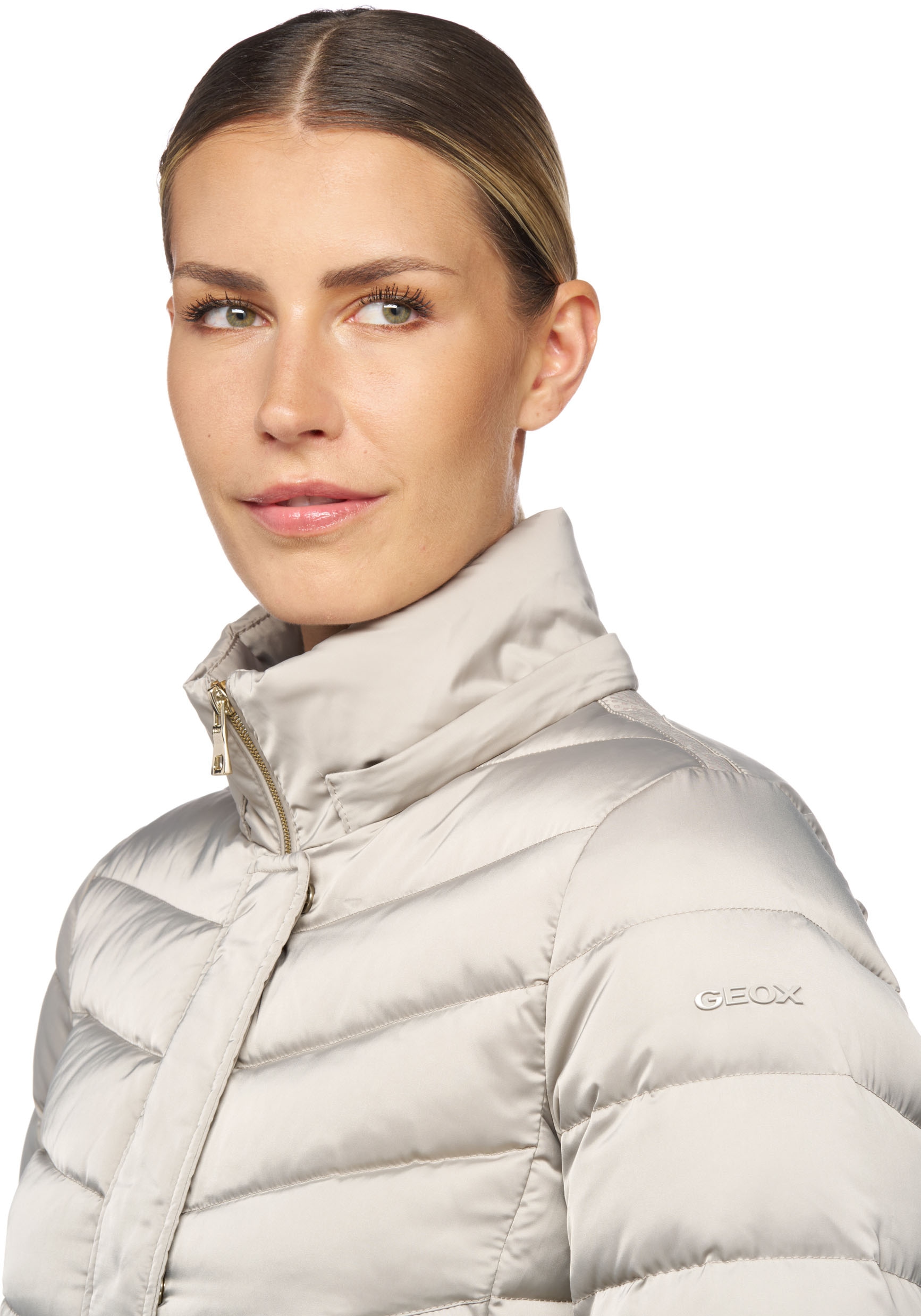 Geox Steppmantel »BETTANIE«, mit abnehmbarer Kapuze, Fellimitat, verdeckter Reissverschluss