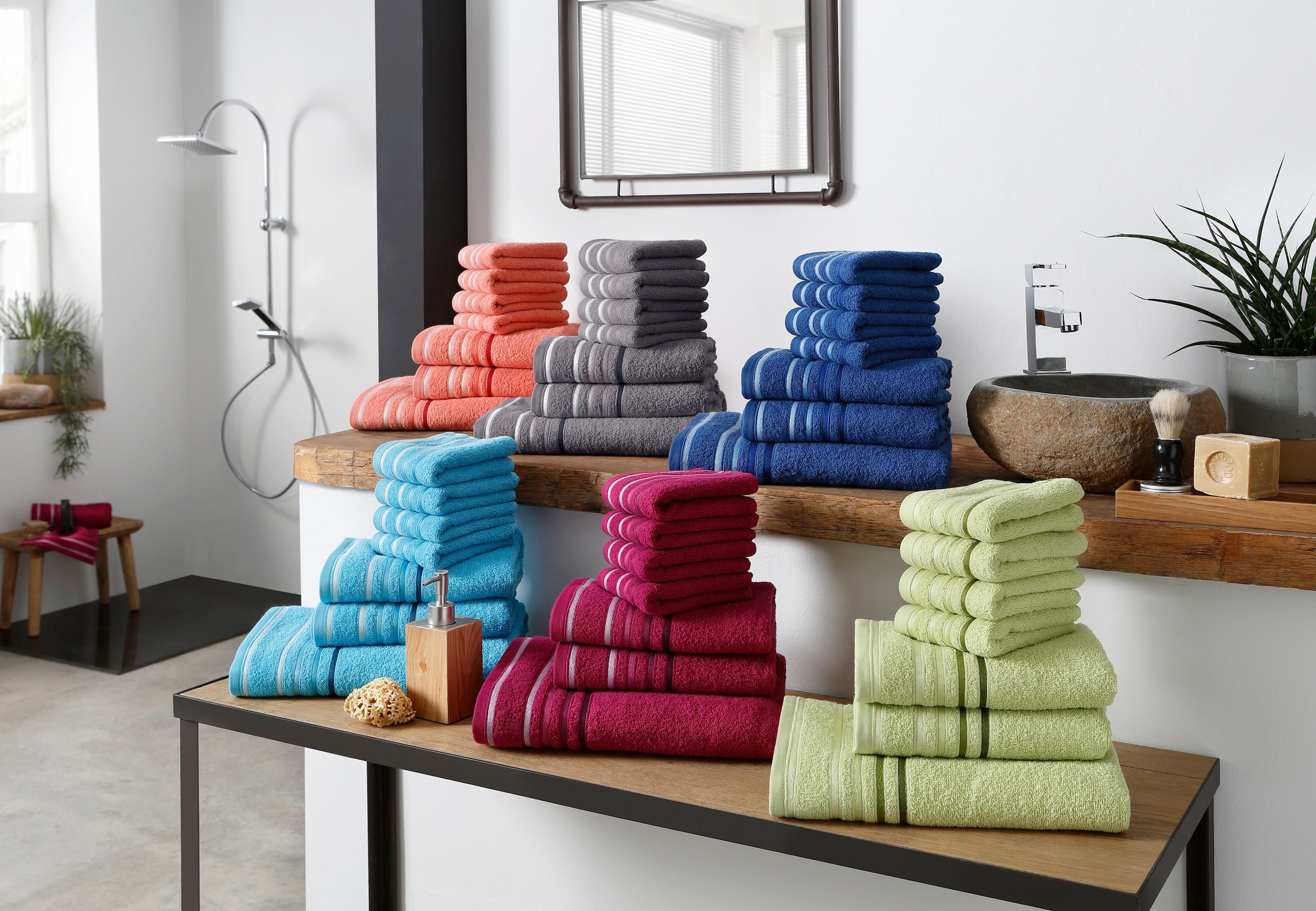 Baumwolle Walkfrottee, mit »Niki«, Streifenbordüre, my tlg., Set Handtuch mehrfarbiger Jelmoli-Versand kaufen online home 7 Set, Handtuchset | aus 100%