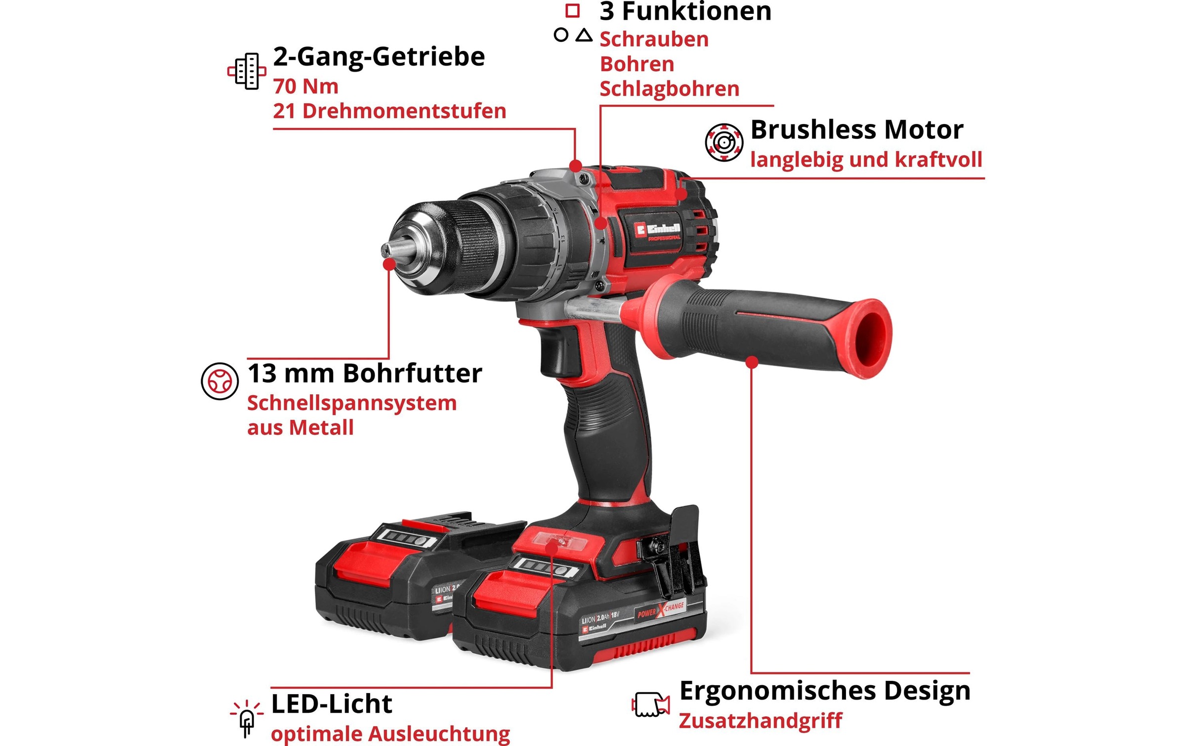 Einhell Akku-Schlagbohrschrauber »TP-CD 18/70 Li-i BL (2 x 2.0Ah)«