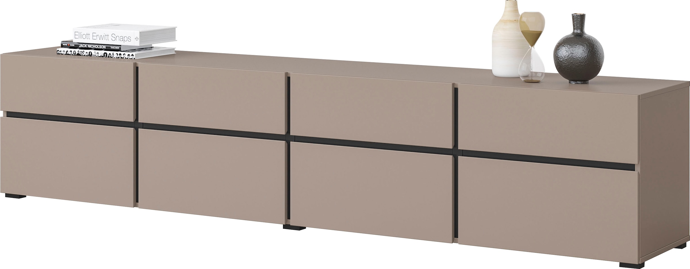 INOSIGN Lowboard »Cross, moderne grifflose TV-Kommode,4 Klappen/4 Schubkästen«, Breite 225 cm, TV-Schrank mit viel Stauraum, TV-Board