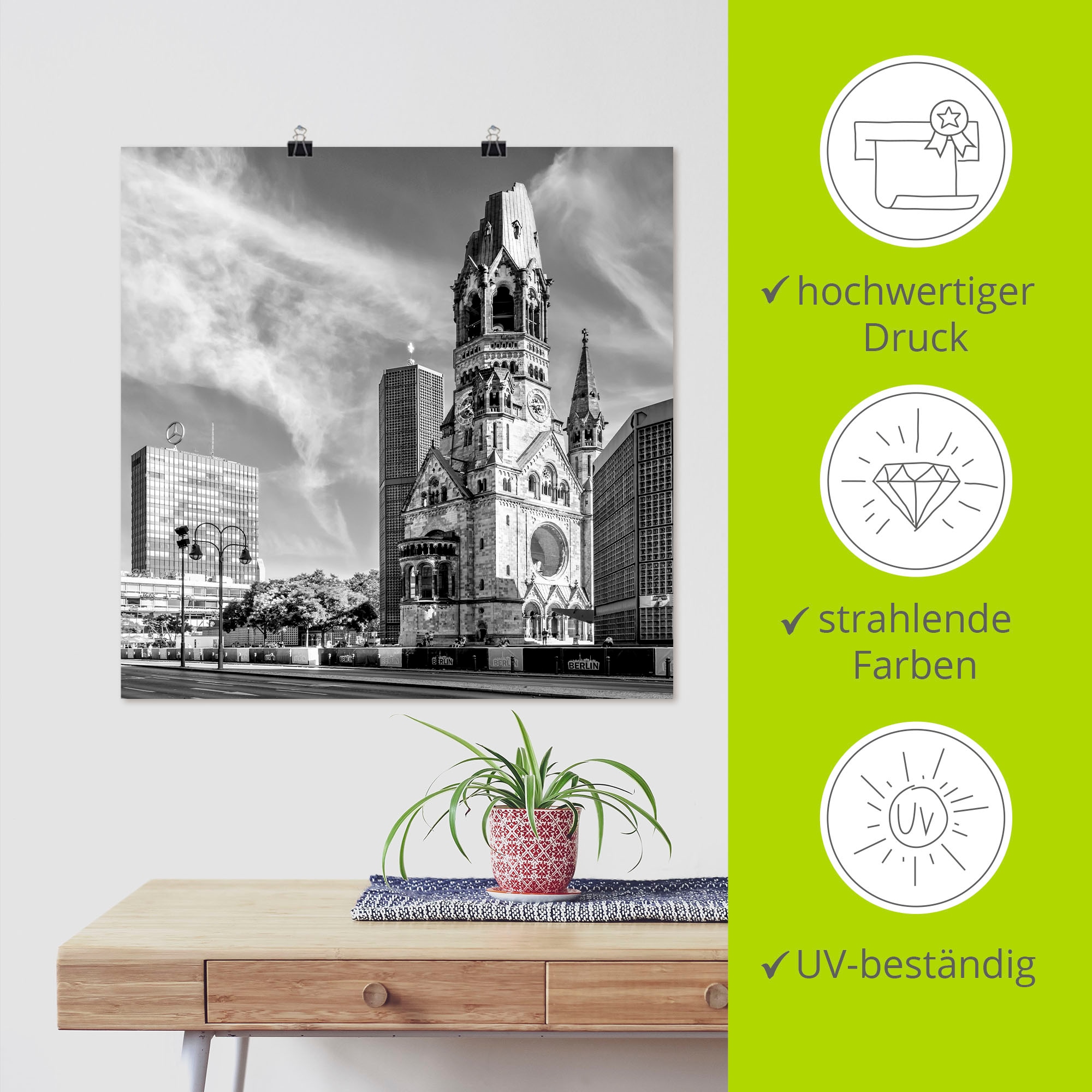 Artland Poster »Berlin Kaiser-Wilhelm-Gedächtniskirche«, Berlin, (1 St.), als Alubild, Leinwandbild, Wandaufkleber oder Poster in versch. Grössen