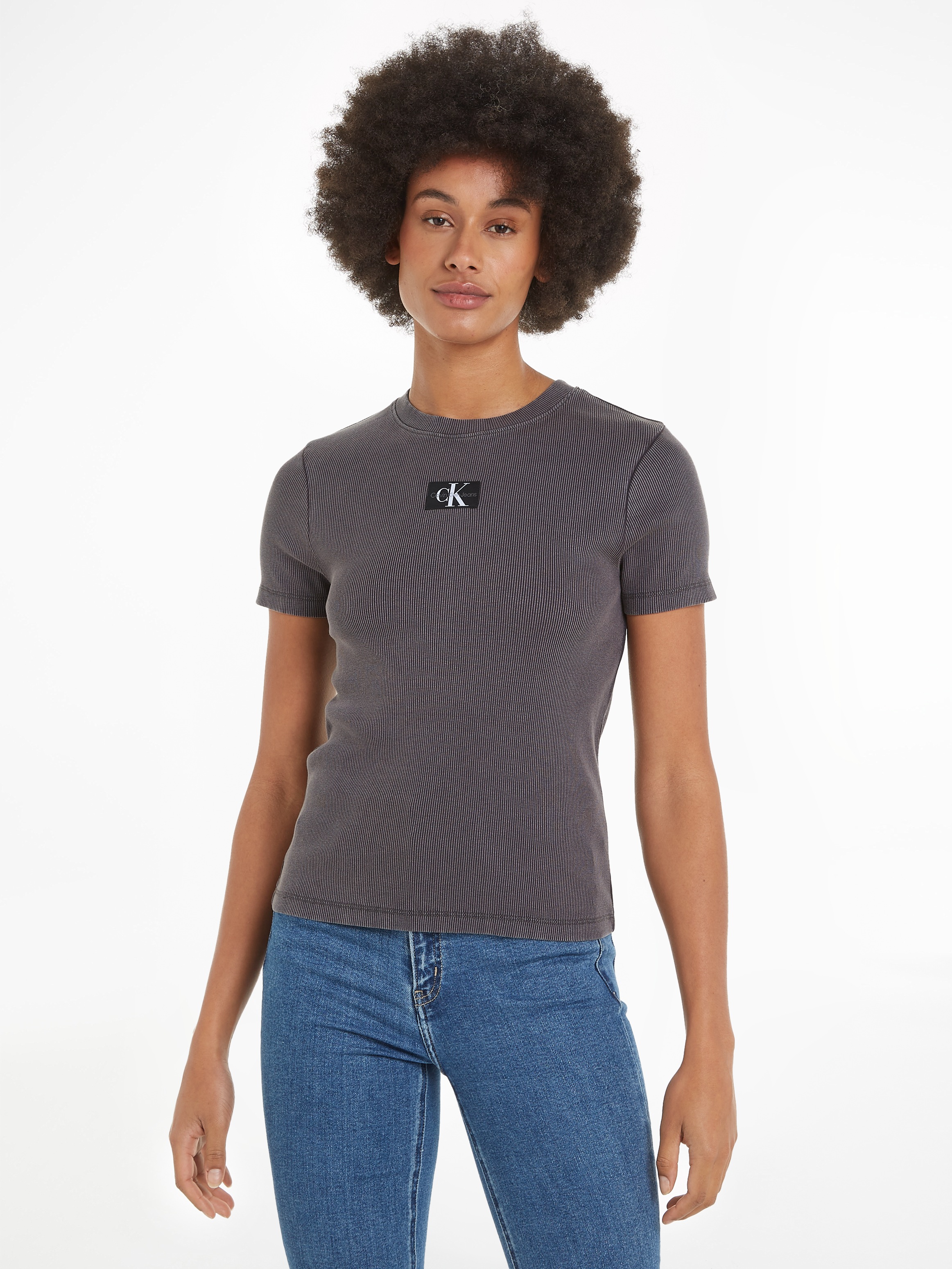 Calvin Klein Jeans T-Shirt »WASHED WOVEN LABEL RIB BABY TEE« mit Logopatch