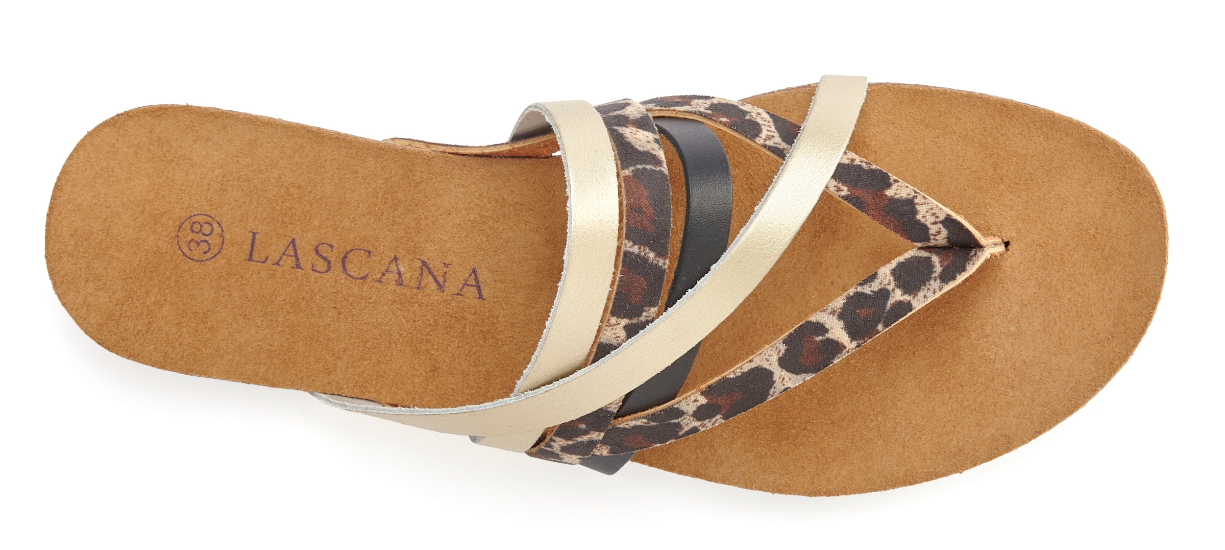 LASCANA Zehentrenner, Sandale, Pantolette aus Leder mit Korkfussbett