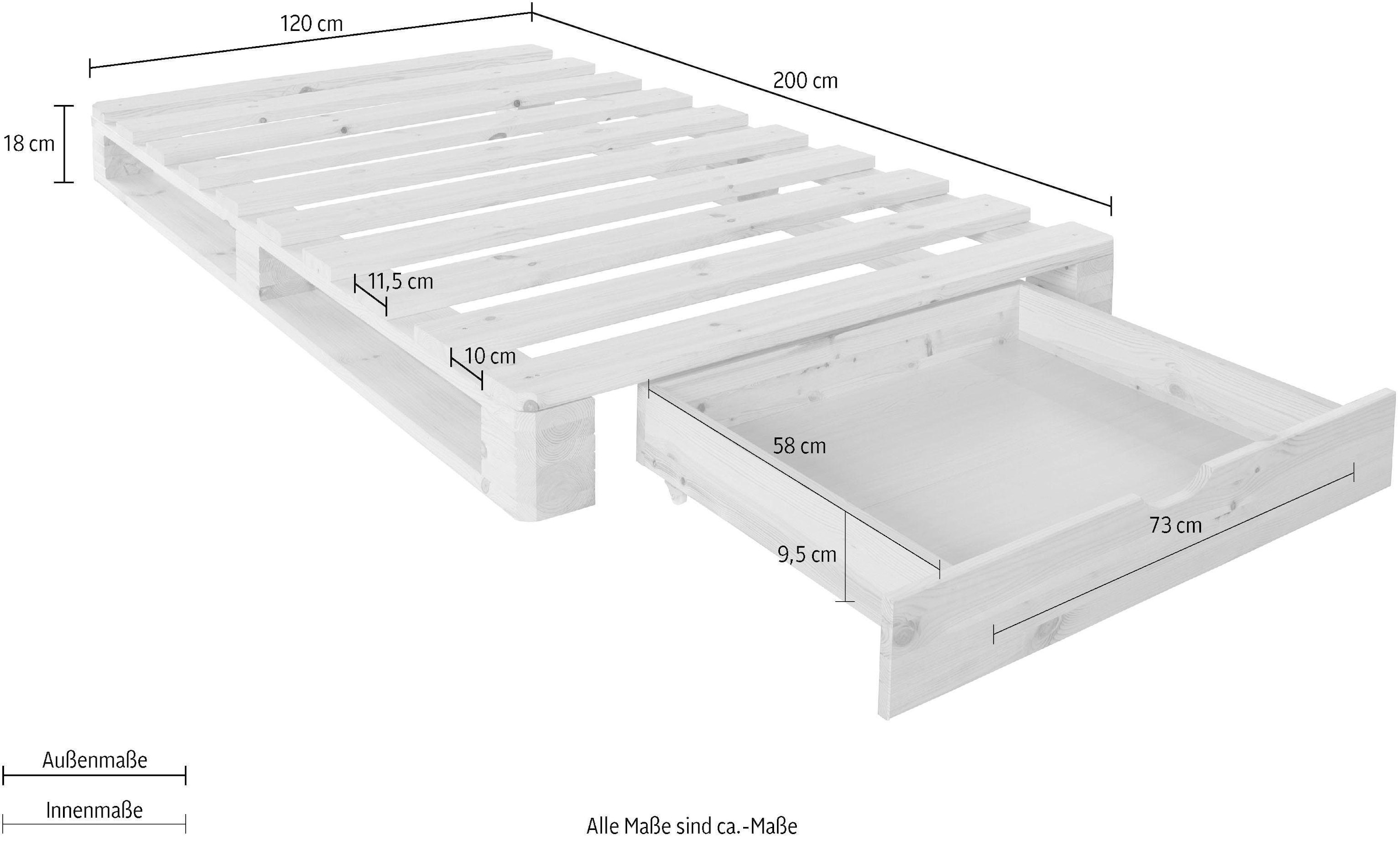 Home affaire Palettenbett »"ALASCO " BESTSELLER! Mit Schublade«, zertifiziertes Massivholz, erweiterbar zum Doppel- oder Familienbett