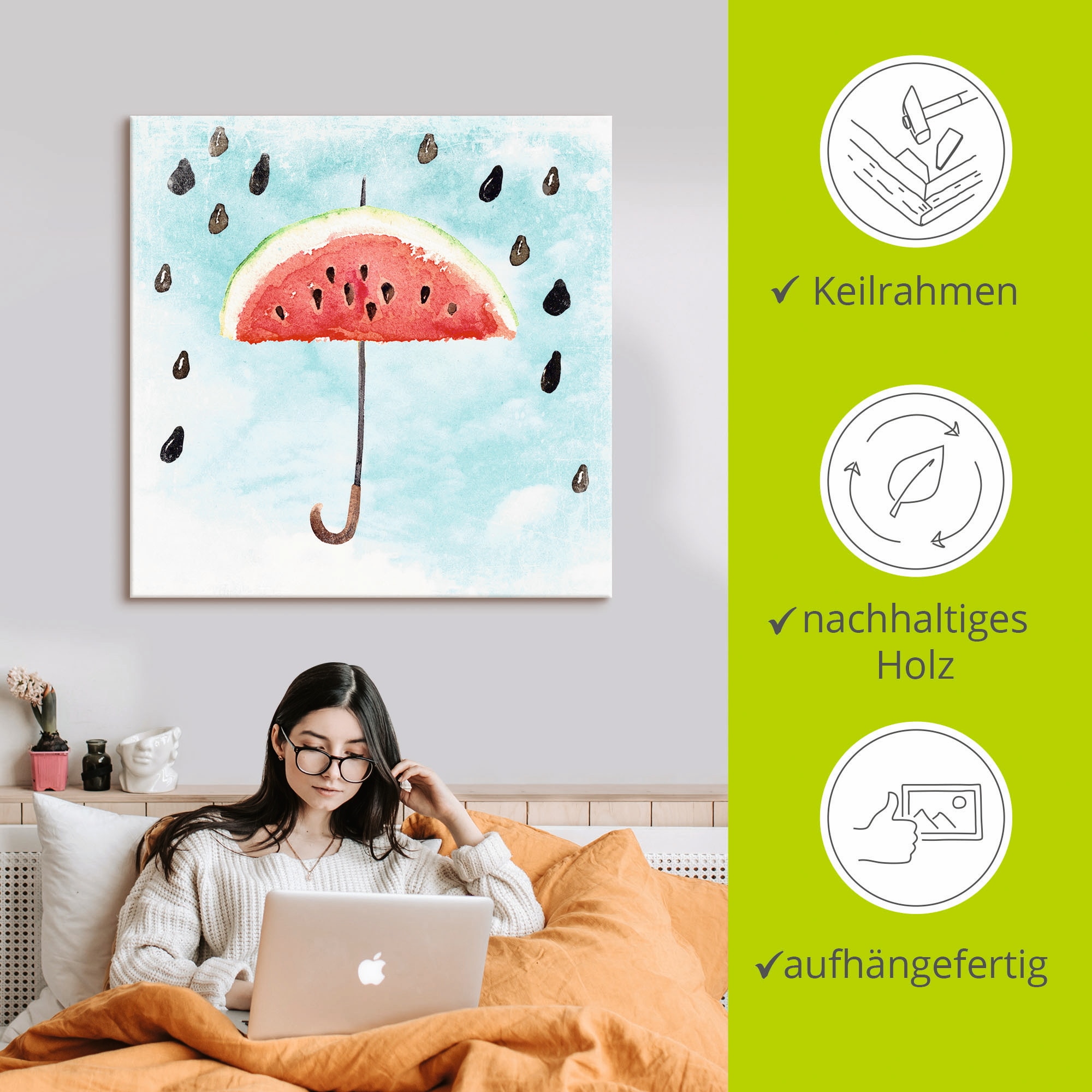 Artland Leinwandbild »Sommer Melonen Regen«, Lebensmittel, (1 St.), auf Keilrahmen gespannt