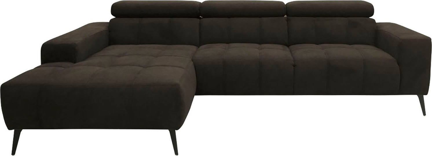 DOMO collection Ecksofa »Trento L-Form, mit Kufenfuss oder Einzelfuss«, wahlweise mit Kopfteilverstellung, Recamiere links/rechts bestellbar