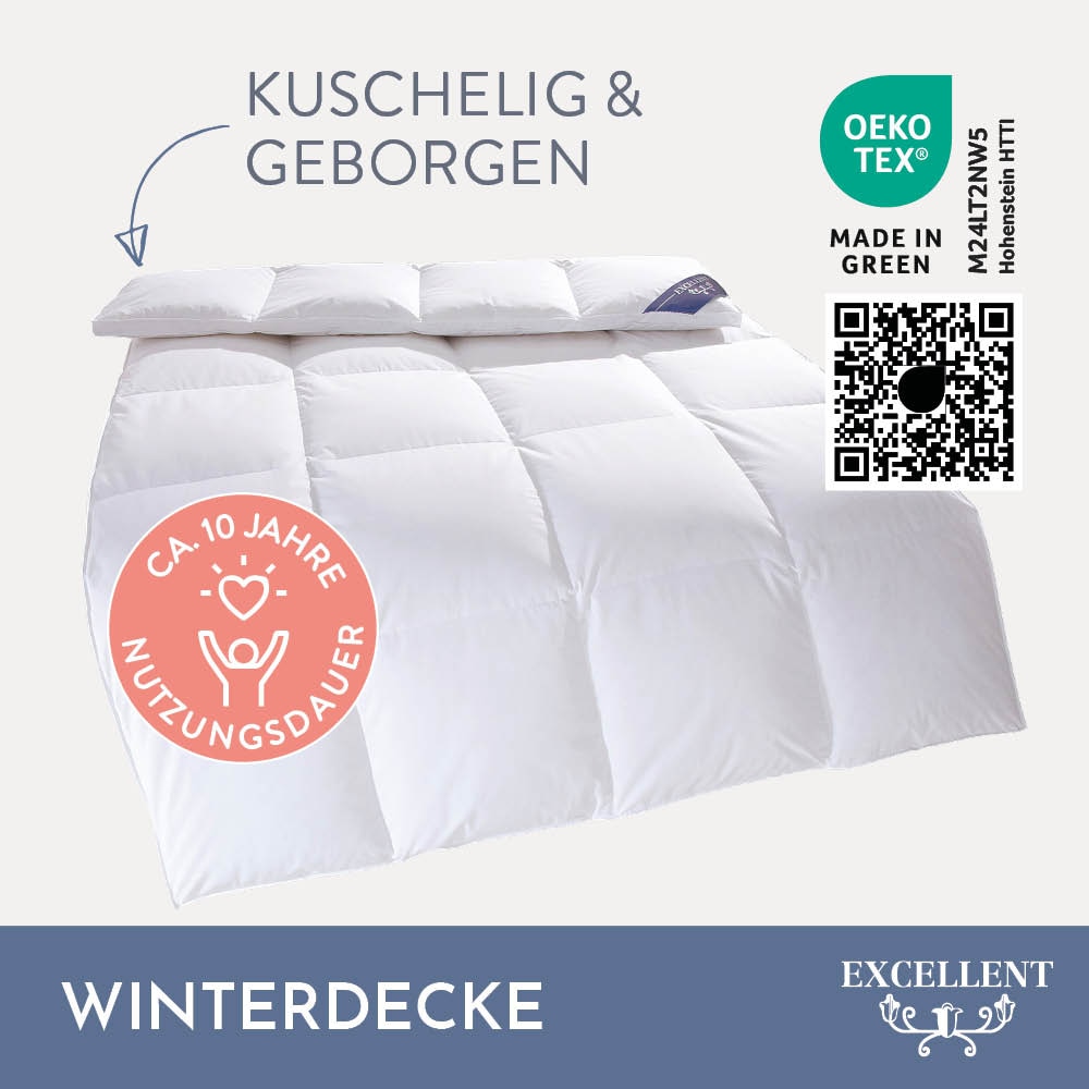 Excellent Daunenbettdecke »Wien, Bettdecken für Sommer und Winter, Decke«, extrawarm, Füllung 90% Daunen, 10% Federn, Bezug 100% Baumwolle, (1 St.), Bettdecke 135x200 cm, made in Germany, allergiker geeignet (Hausstaub)