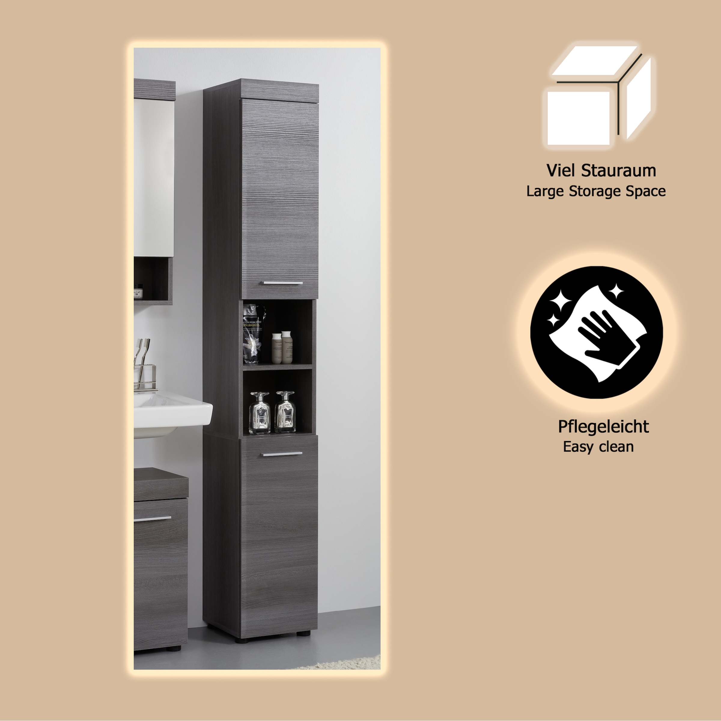 welltime Hochschrank »Royan«, Hochschrank mit 2 Türen & 2 Fächern - (B/T/H) 30/31/190 cm