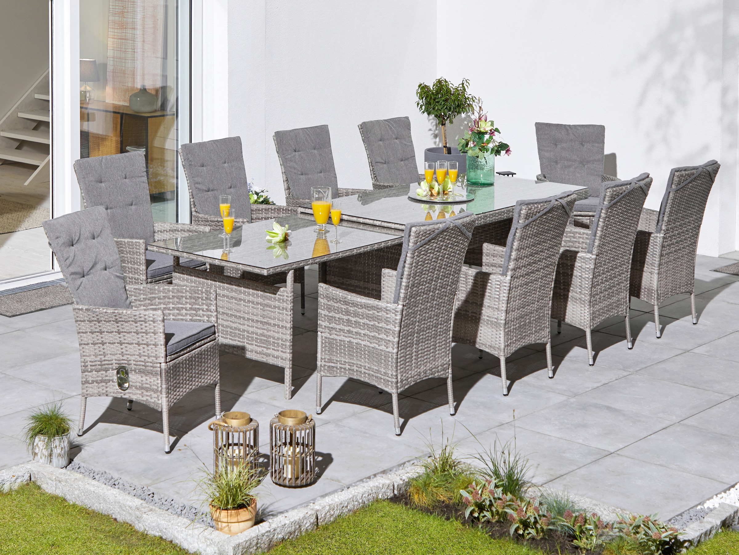 Garten-Essgruppe »Belluno«, (Set, 21 tlg., 10x Sessel, 1x AZ-Tisch 179-300x73/89cm,...